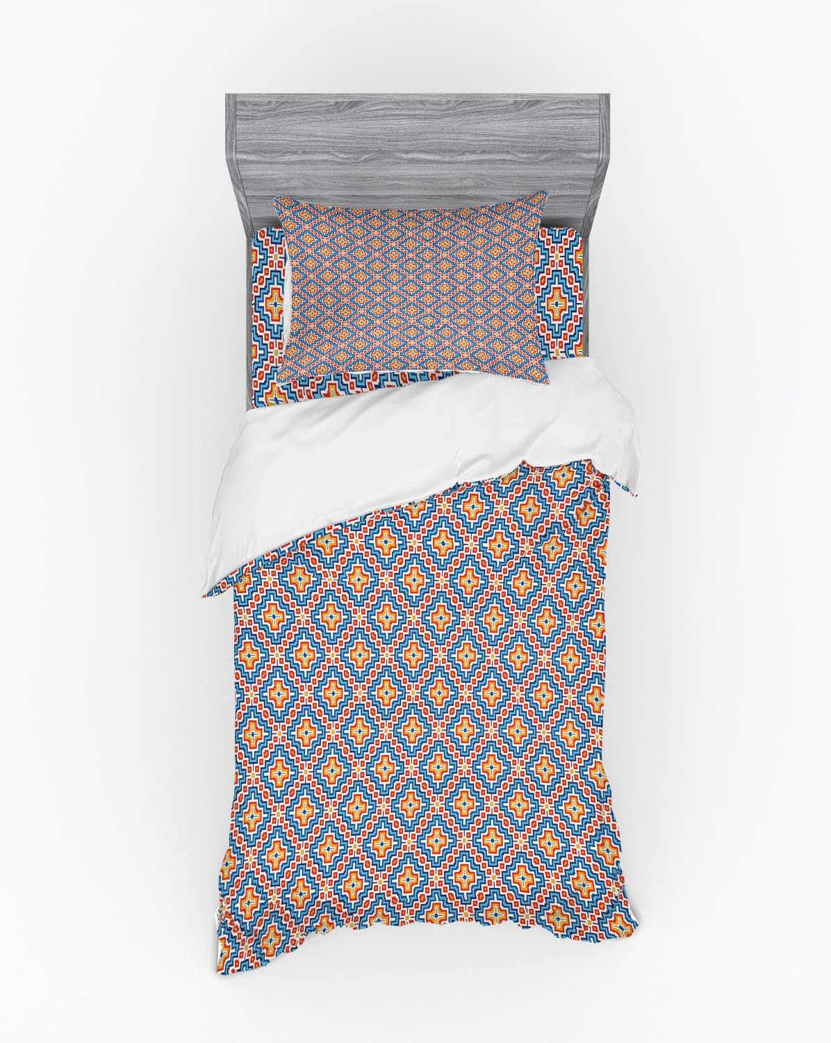Ambesonne Aztec Bedding Set Twin XL Apricot Red Sky Blue