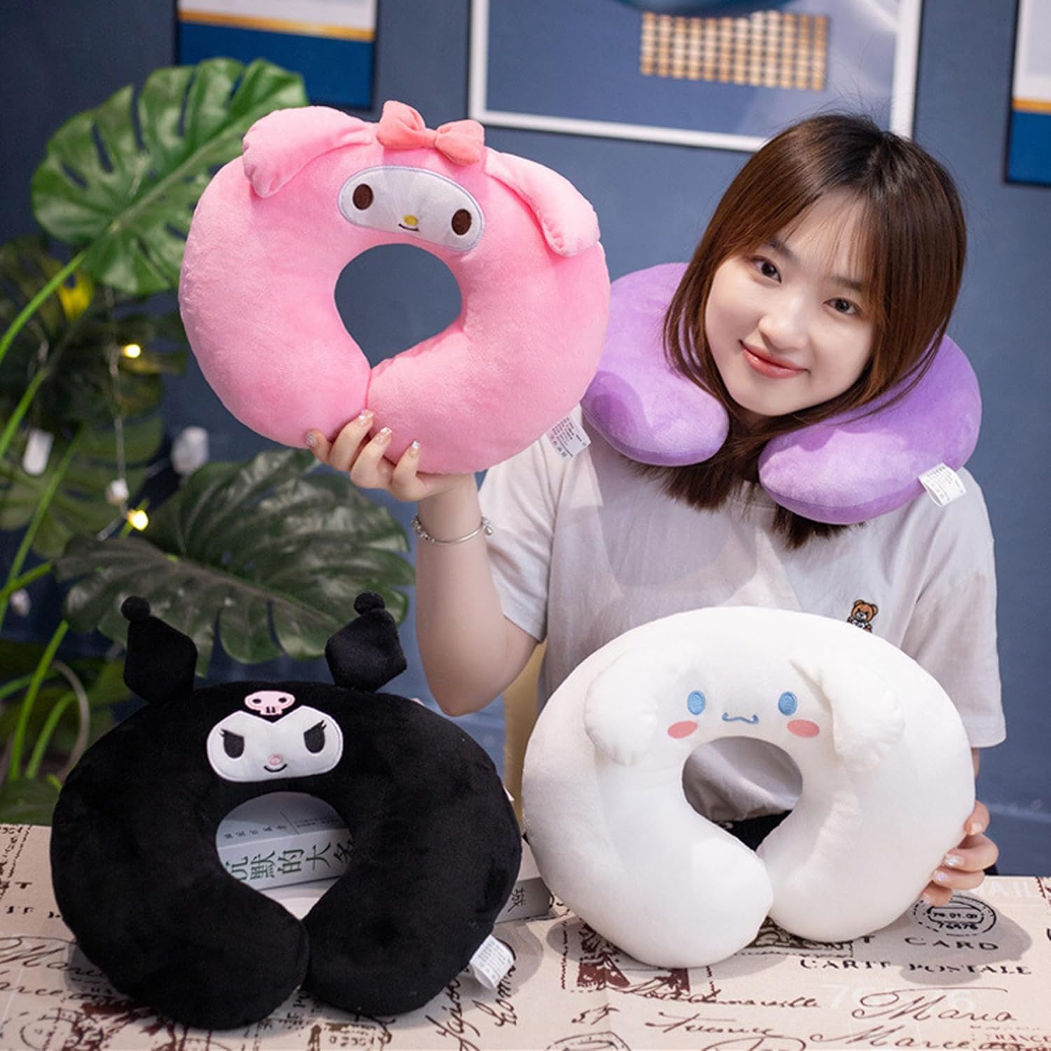 Roffatide Anime Kuromi U-Shape Neck Pillow Printed Plush Melody