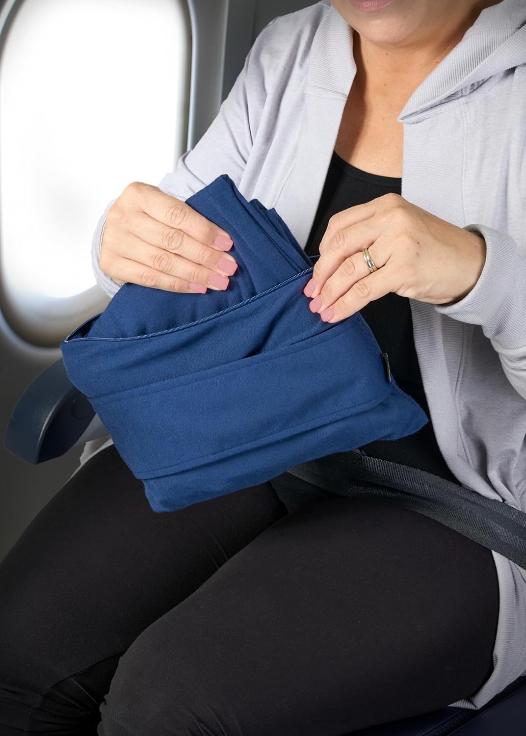 Brookstone Travel Blanket - Lightweight 2-in-1 Fleece with Carrying Pouch Blue