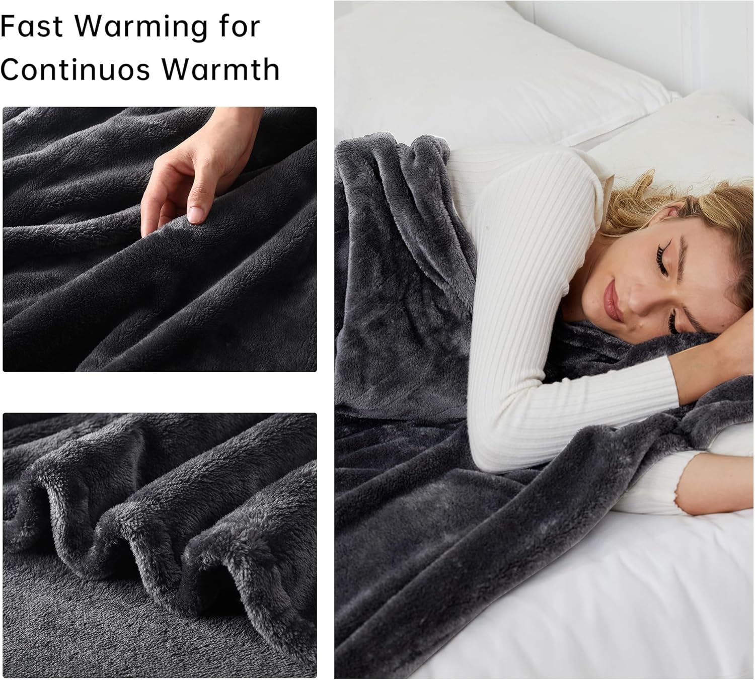 McJaw Heated Electric Blanket 72 x 84 Dark Grey