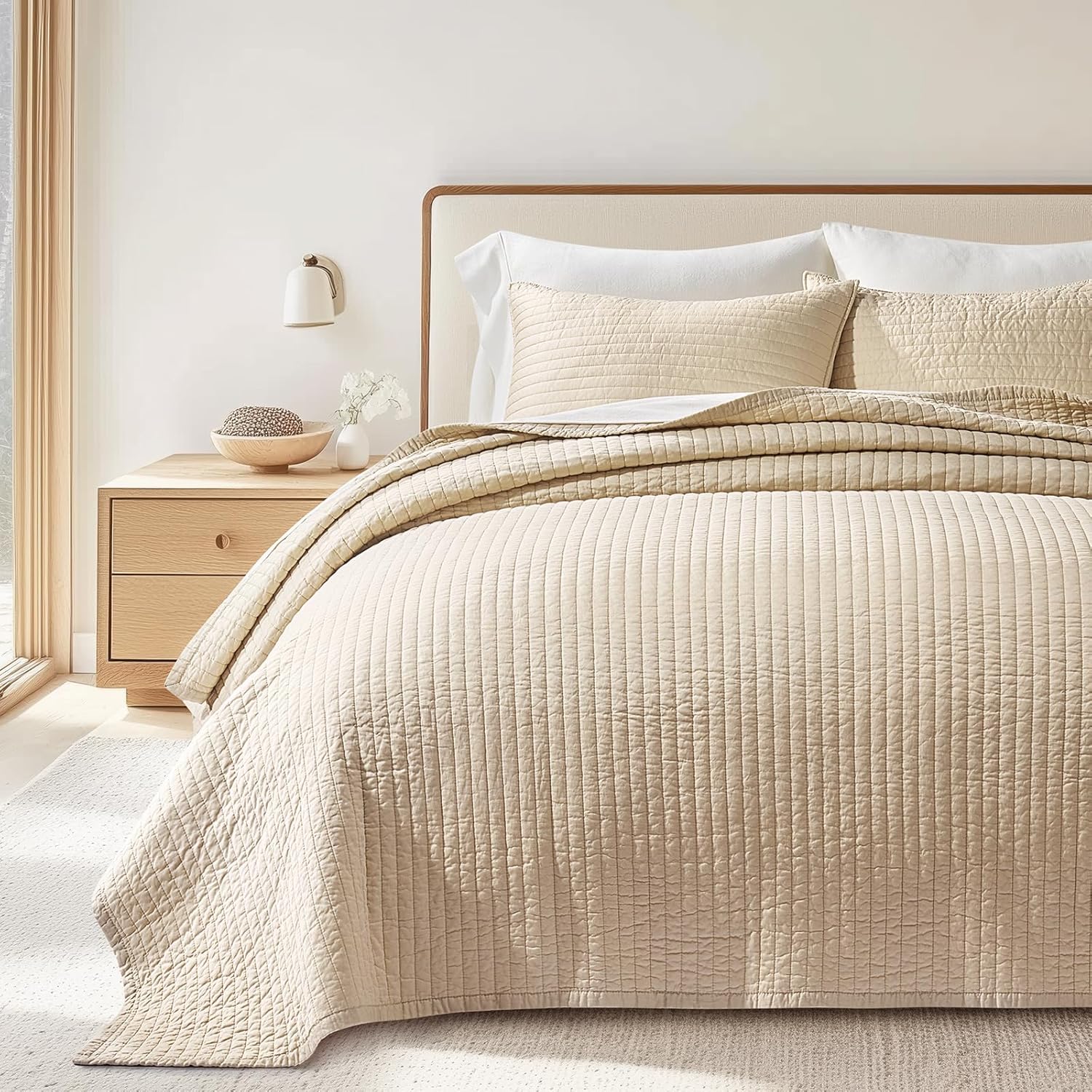 EVERGRACEHOME Cotton Sateen Quilt Set Queen Size