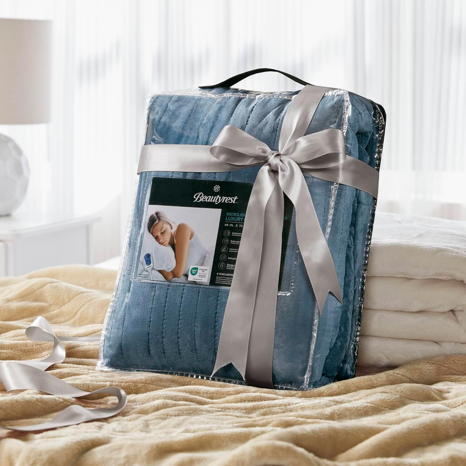 Beautyrest Heated Throw Blanket - Teal 3 Heat Settings Reversible