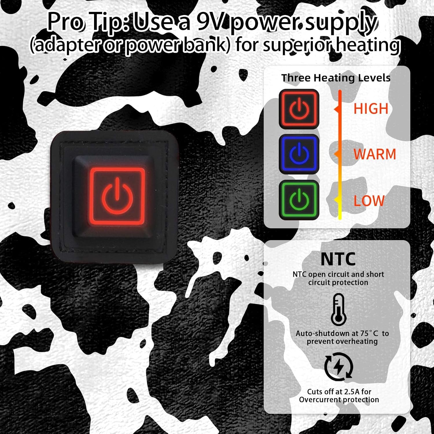 USB Heated Cow Throw Blanket 50x60 with 3 Heat Levels