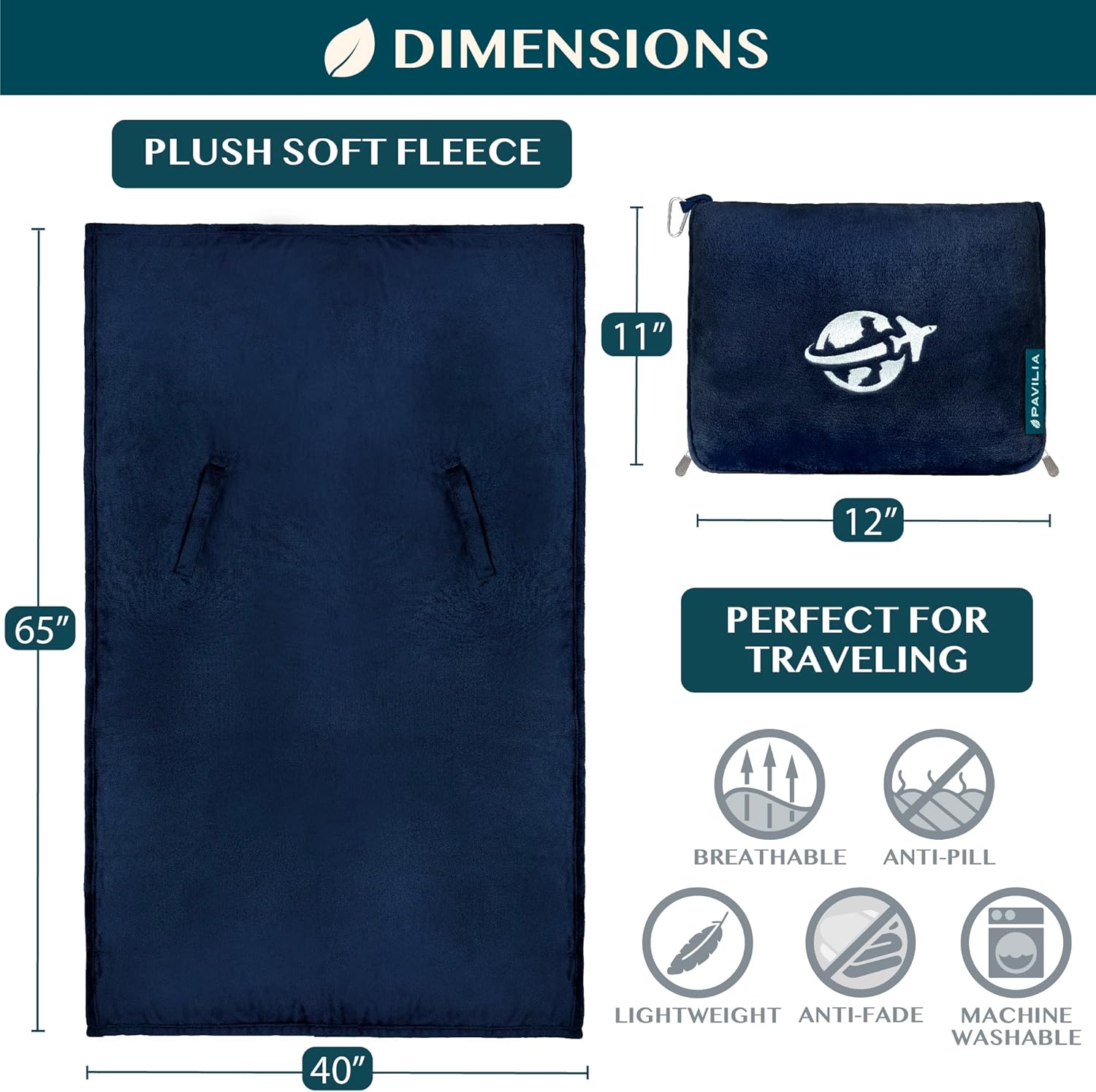 PAVILIA Travel Blanket with Arm Holes and Pillow