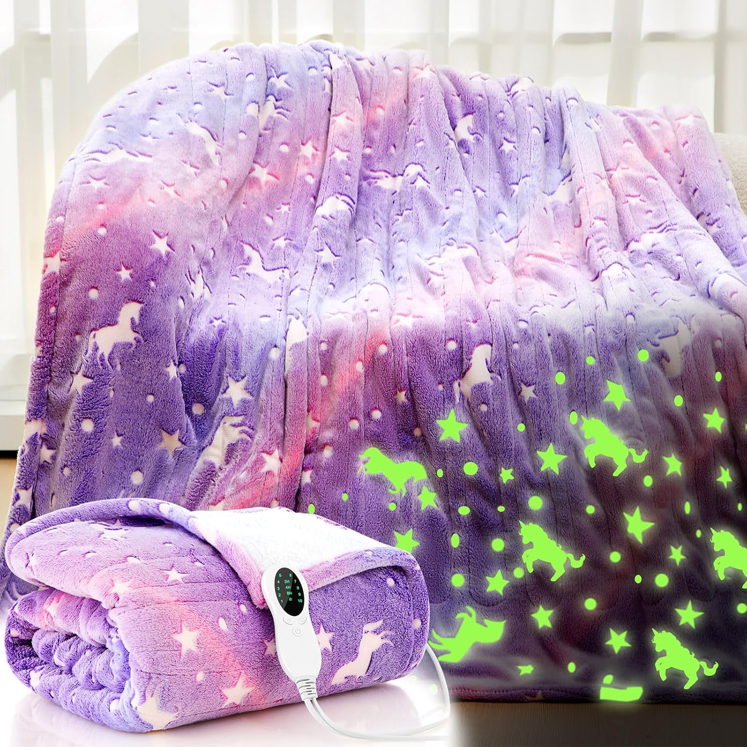 Kids Heated Blanket with 10 Levels and Glow in the Dark Design