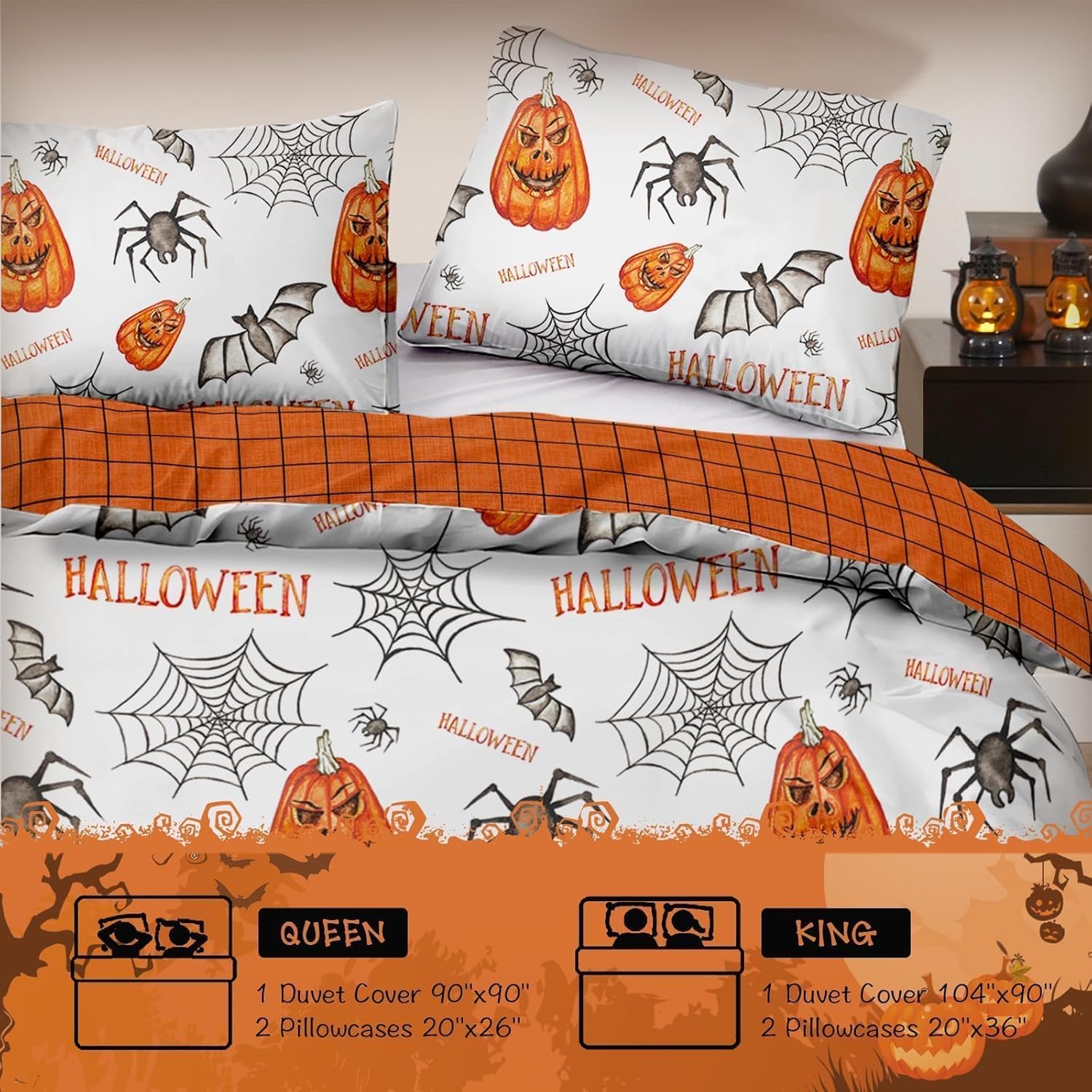 DJY Halloween Duvet Cover Set Queen Size 90x90