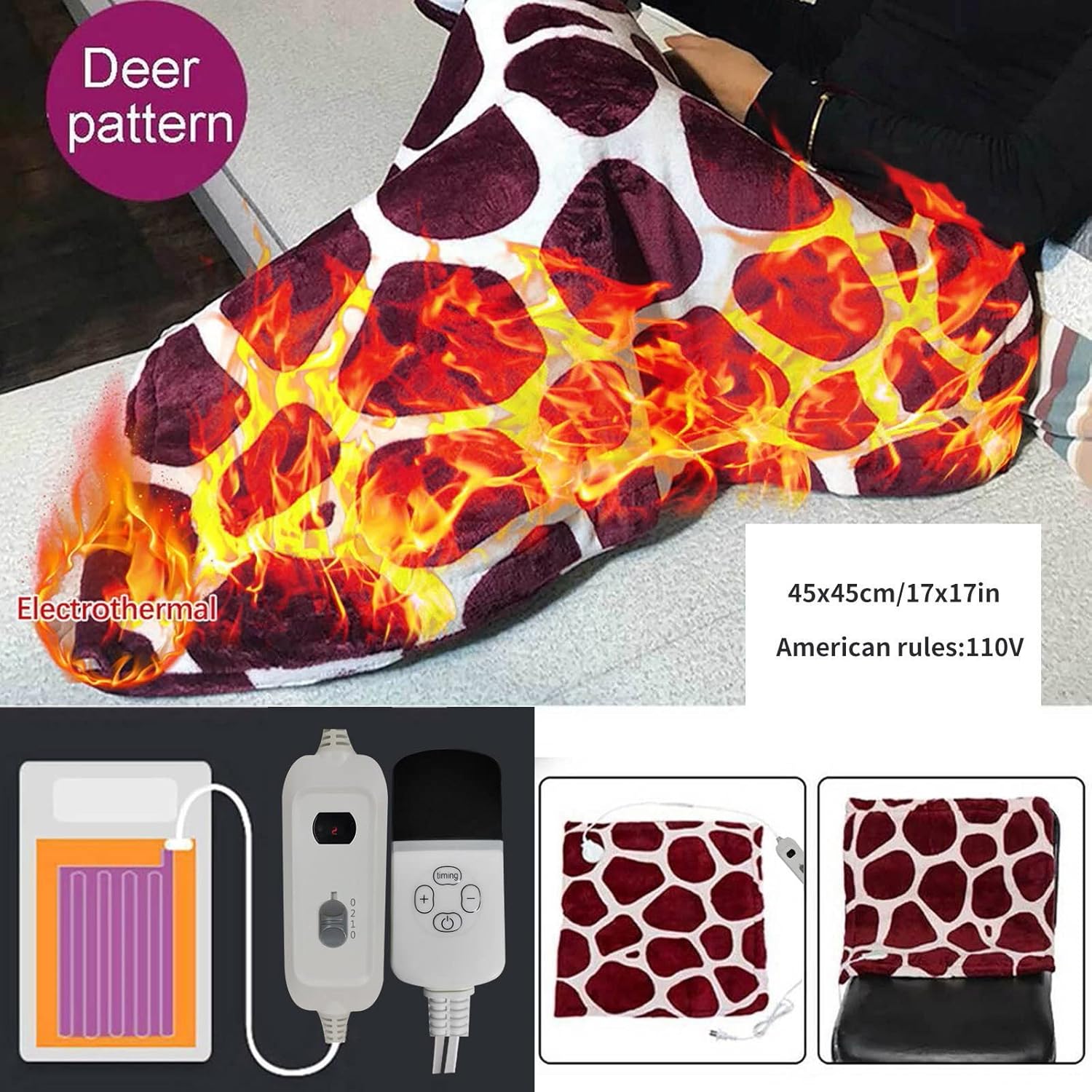 HELLORSO Deer Pattern Heated Blanket 18x18 Electric Throw