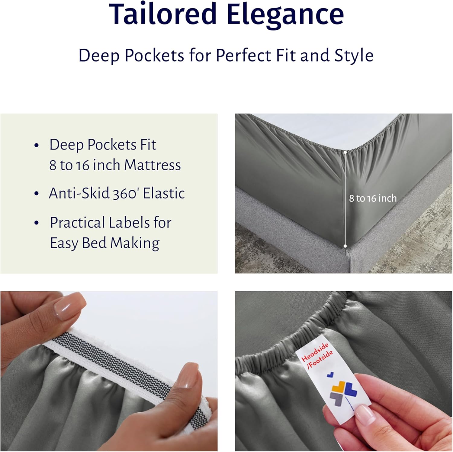 California Design Den Grey Queen Sheet Set - 100 Egyptian Cotton Percale 1
