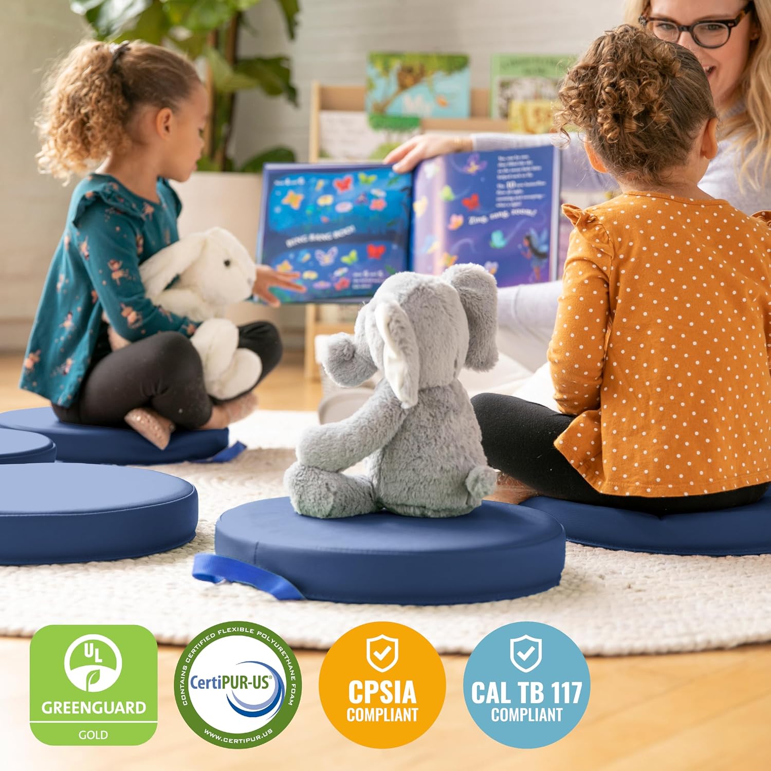 ECR4Kids SoftZone Floor Cushions 6-Piece Navy Set