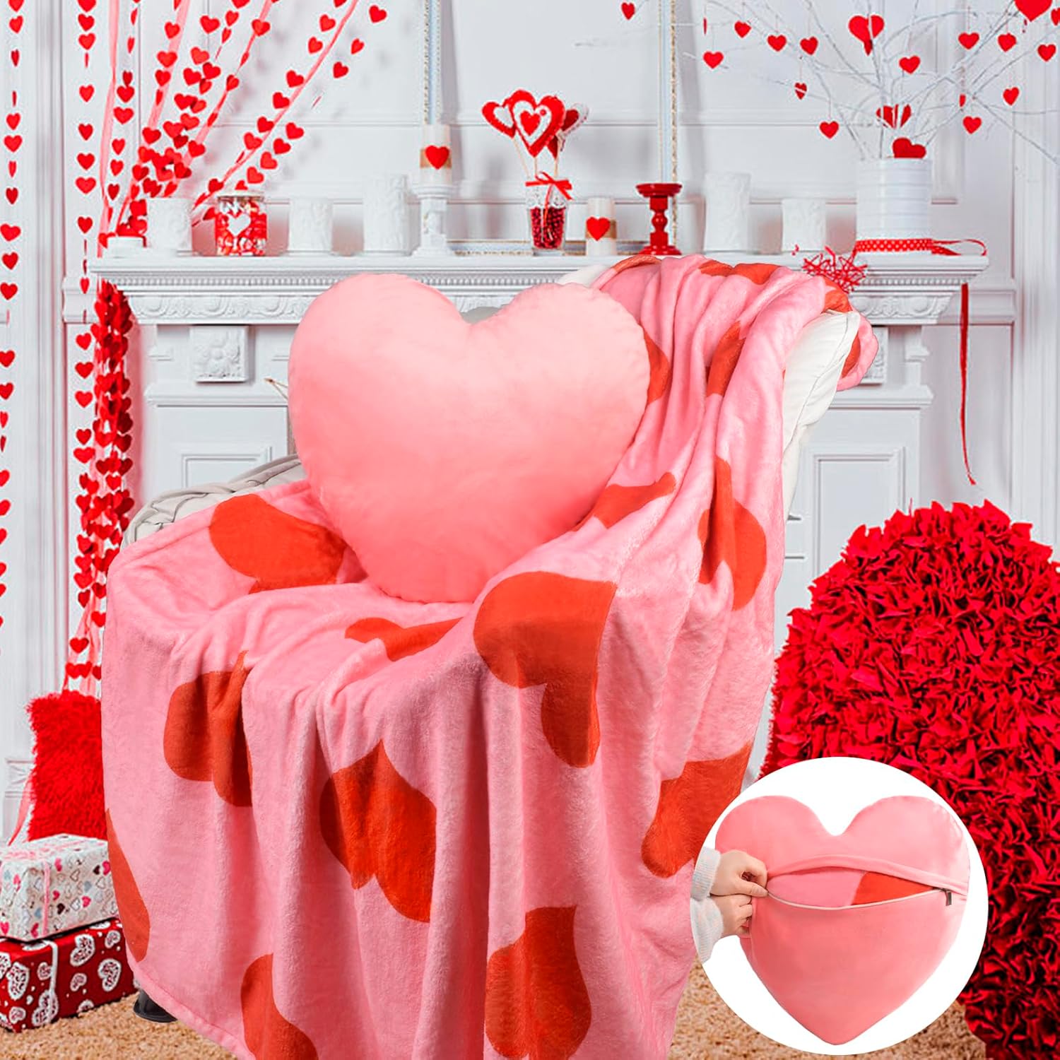 ChezMax Heart Pillow Blanket - Pink 2-in-1 Set