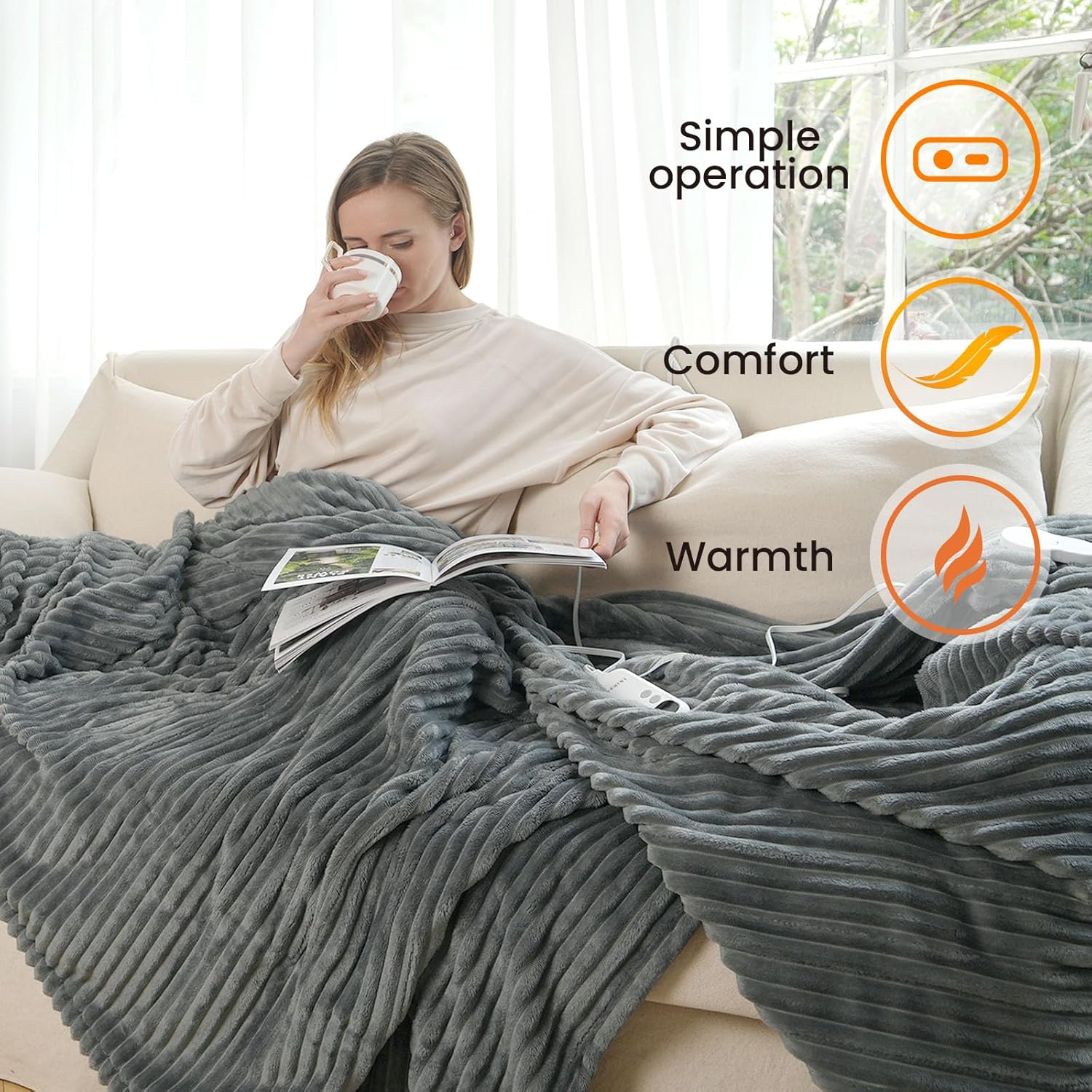 Blunique Heated Blanket Electric Throw 50x60 Inches Sherpa Fleece