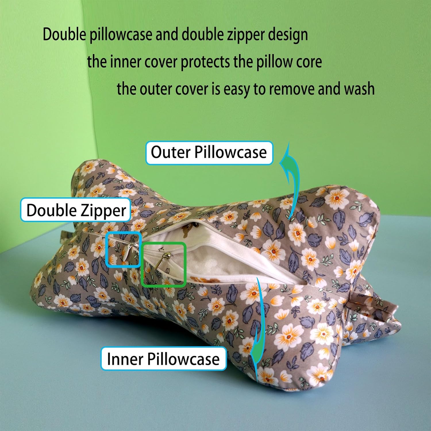 ZHIWEIKJ Dog Bone Travel Neck Pillow with Zipper Cover