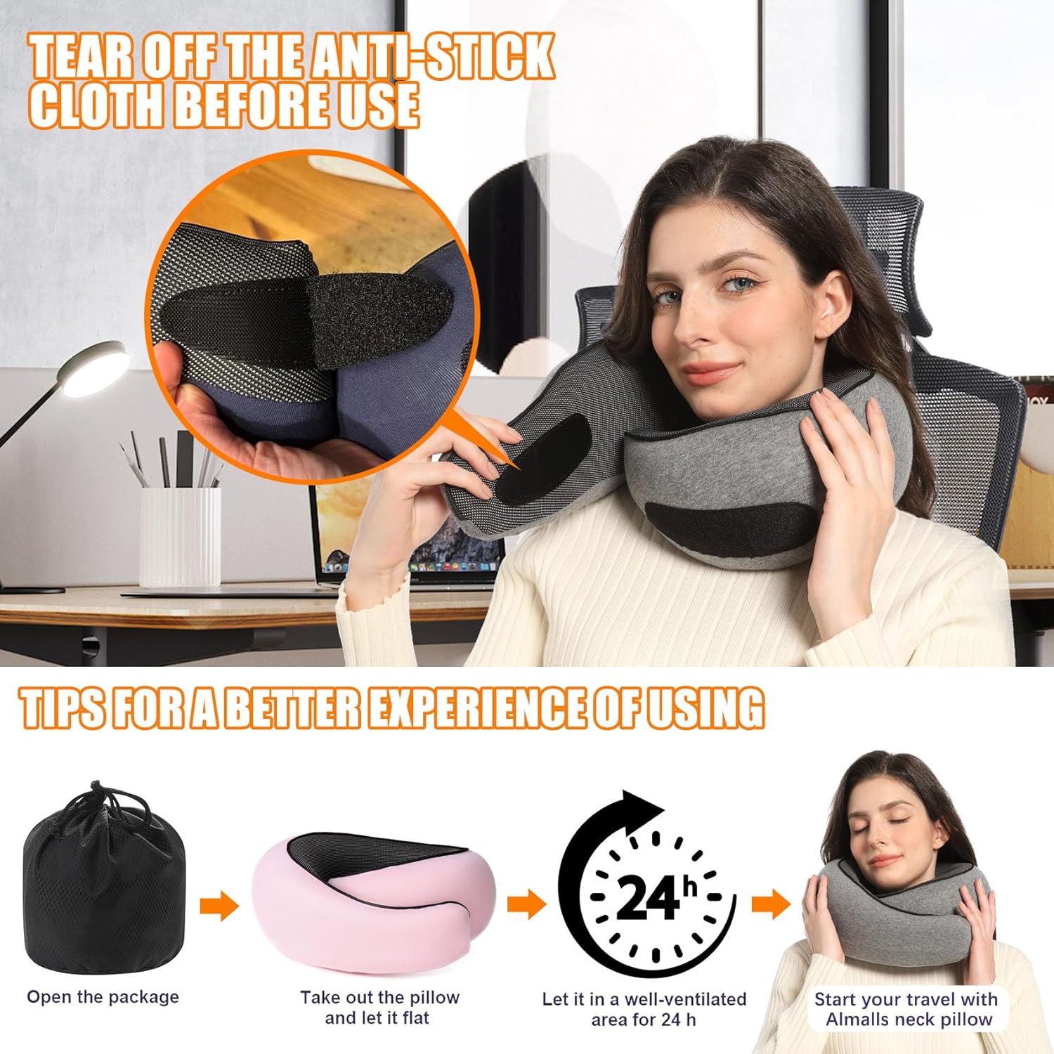 Almalls Memory Foam Travel Neck Pillow 360 Degree Support