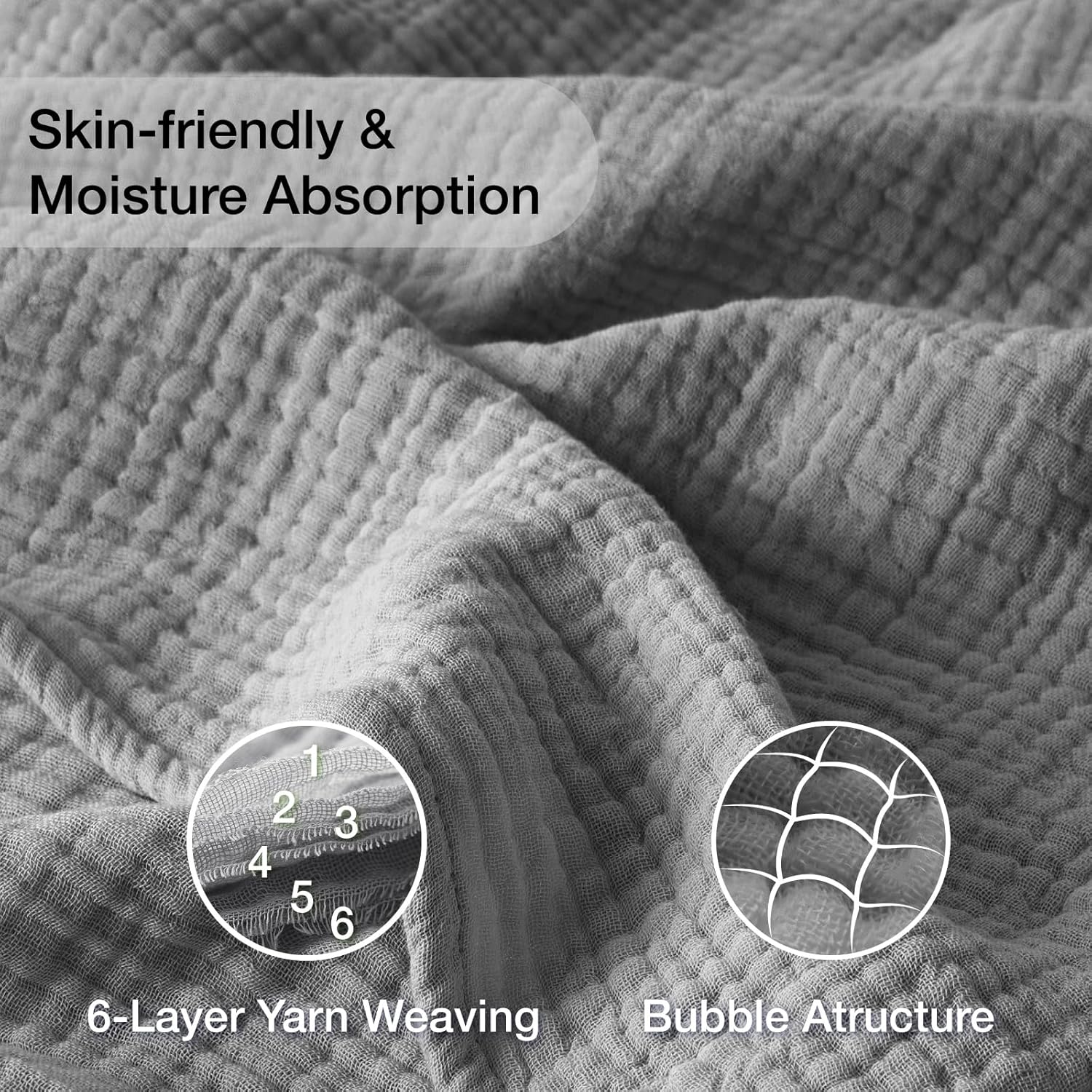 Kozyhvn 100 Cotton Muslin Blanket King 108x90 Grey