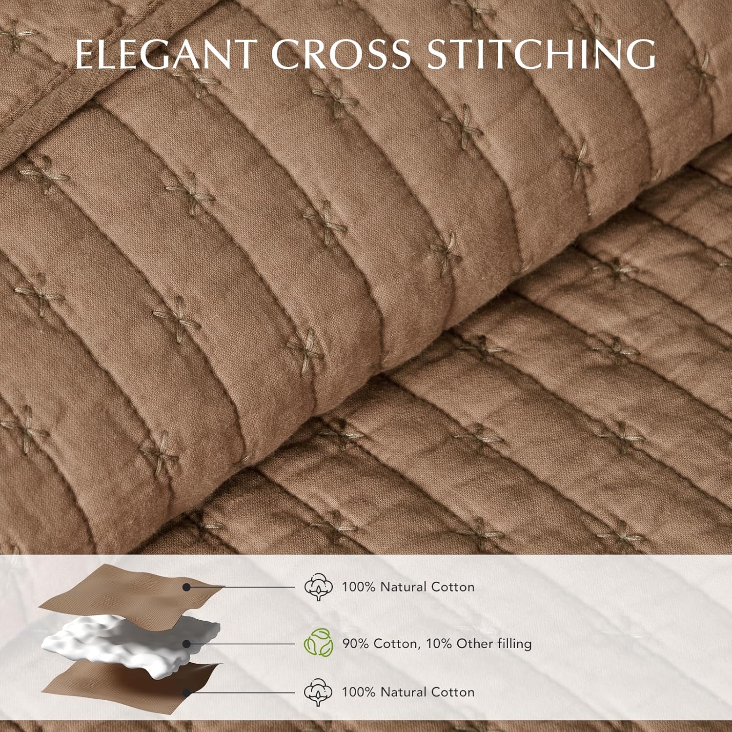 EVERGRACE Cross Stitch Cotton Quilt Bedding Set King Size