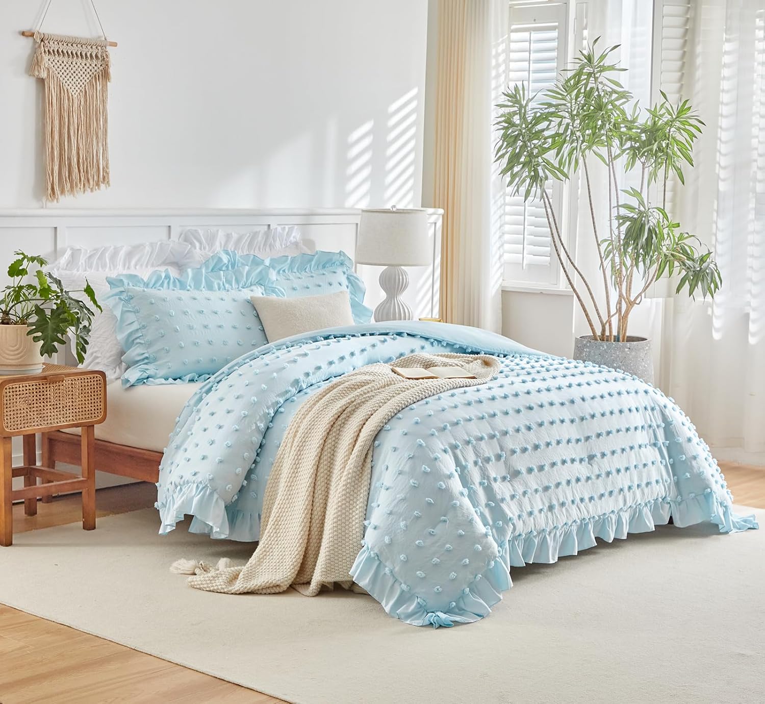 Flysheep Tufted Dots Ruffle Comforter Set Twin 3-Piece