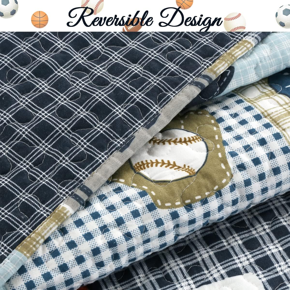 Cozy Line Blue Sports Quilt Set for Boys Kids Queen