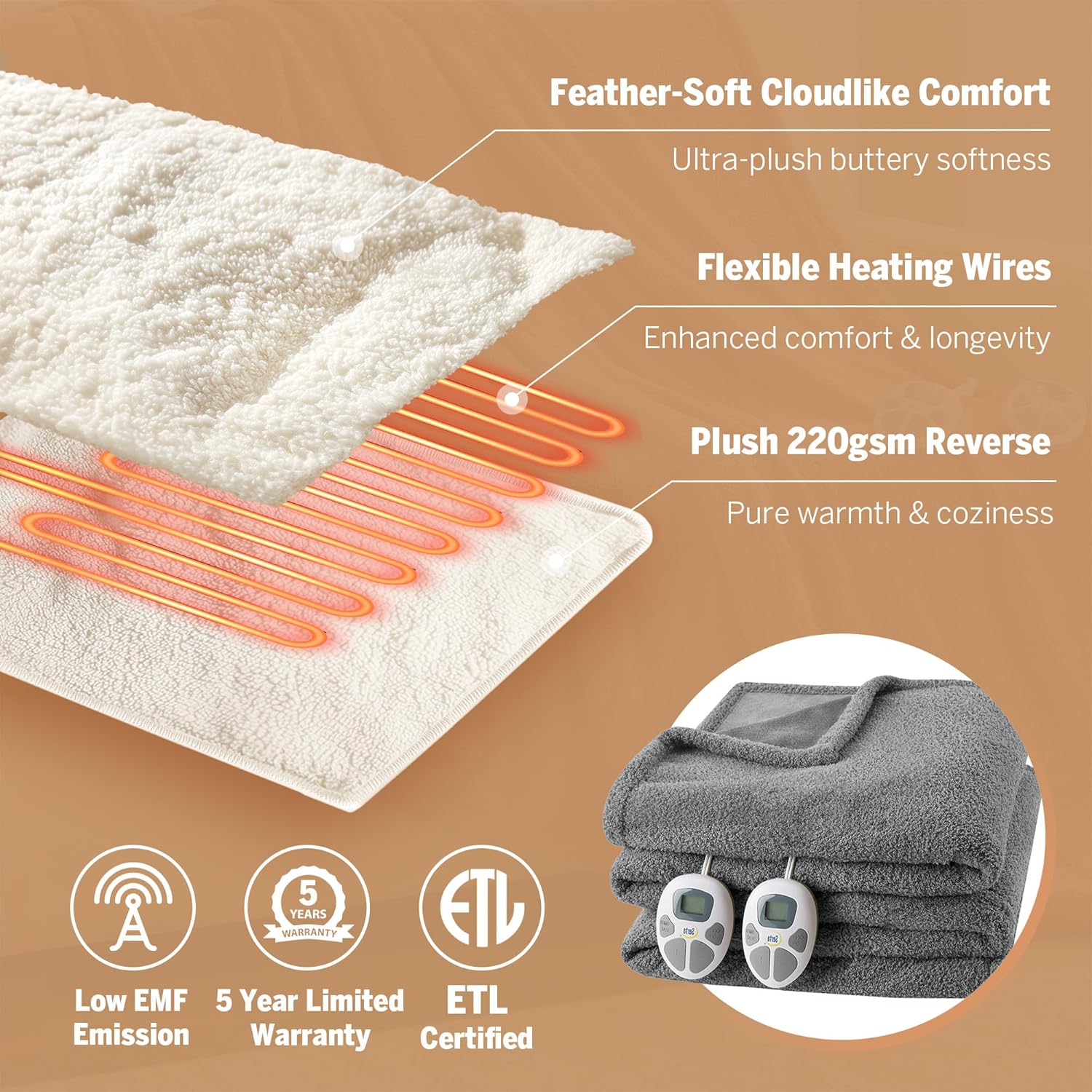 Serta Heated Blanket King 100 x 90 Grey