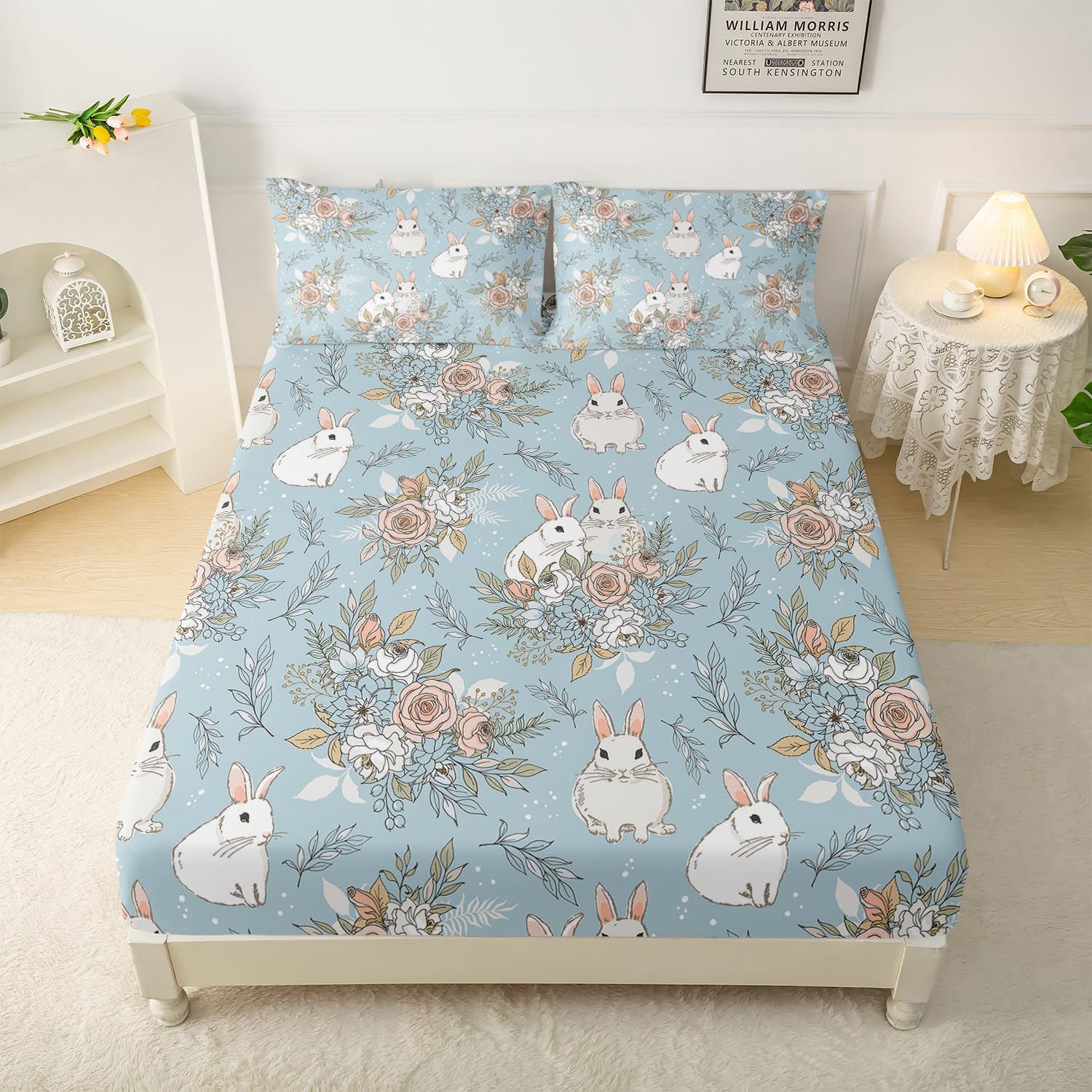 QOOMO Cute Rabbit Microfiber Kids Bedding Set