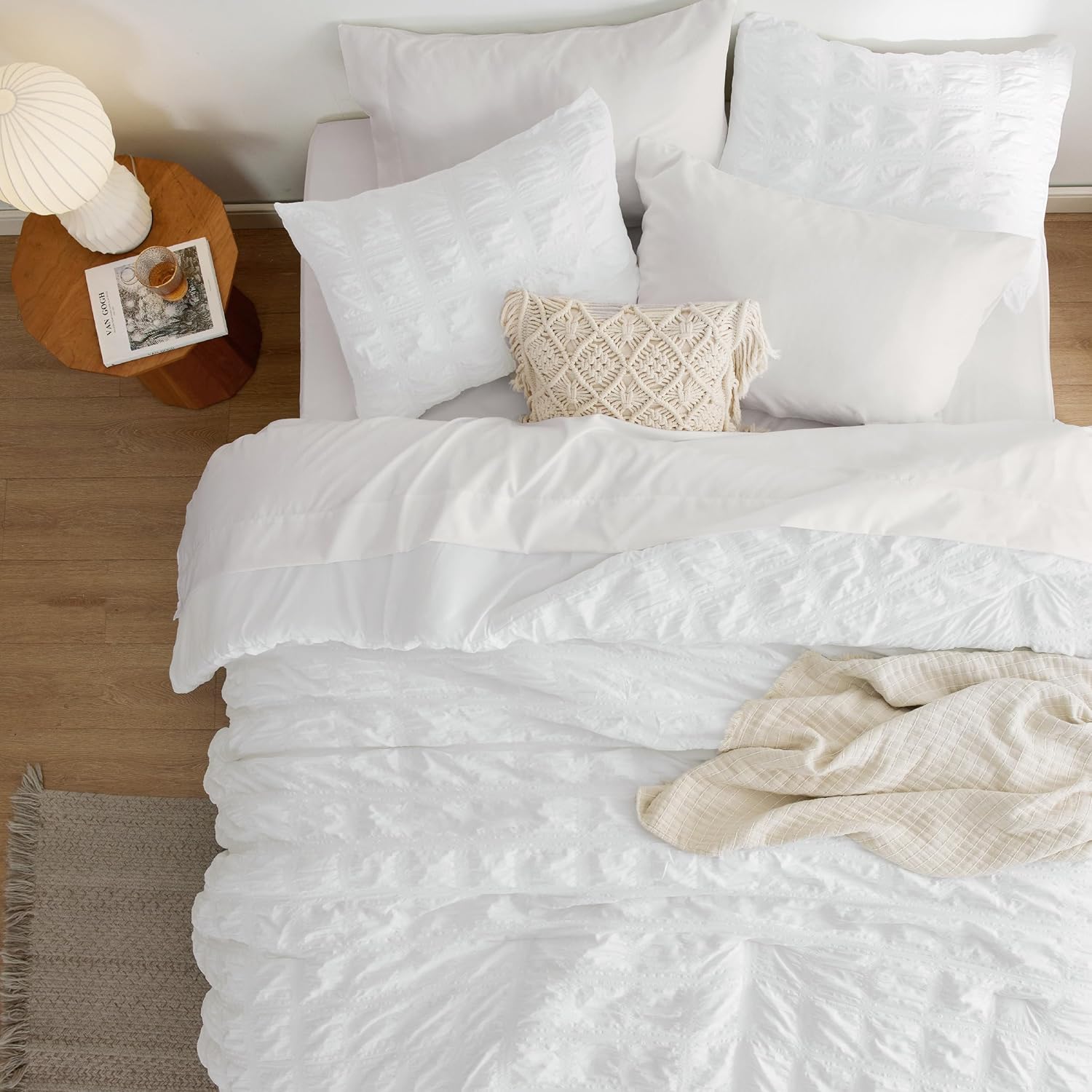 Bedsure Bed in a Bag Twin - 5 Piece Plaid Seersucker Comforter Set