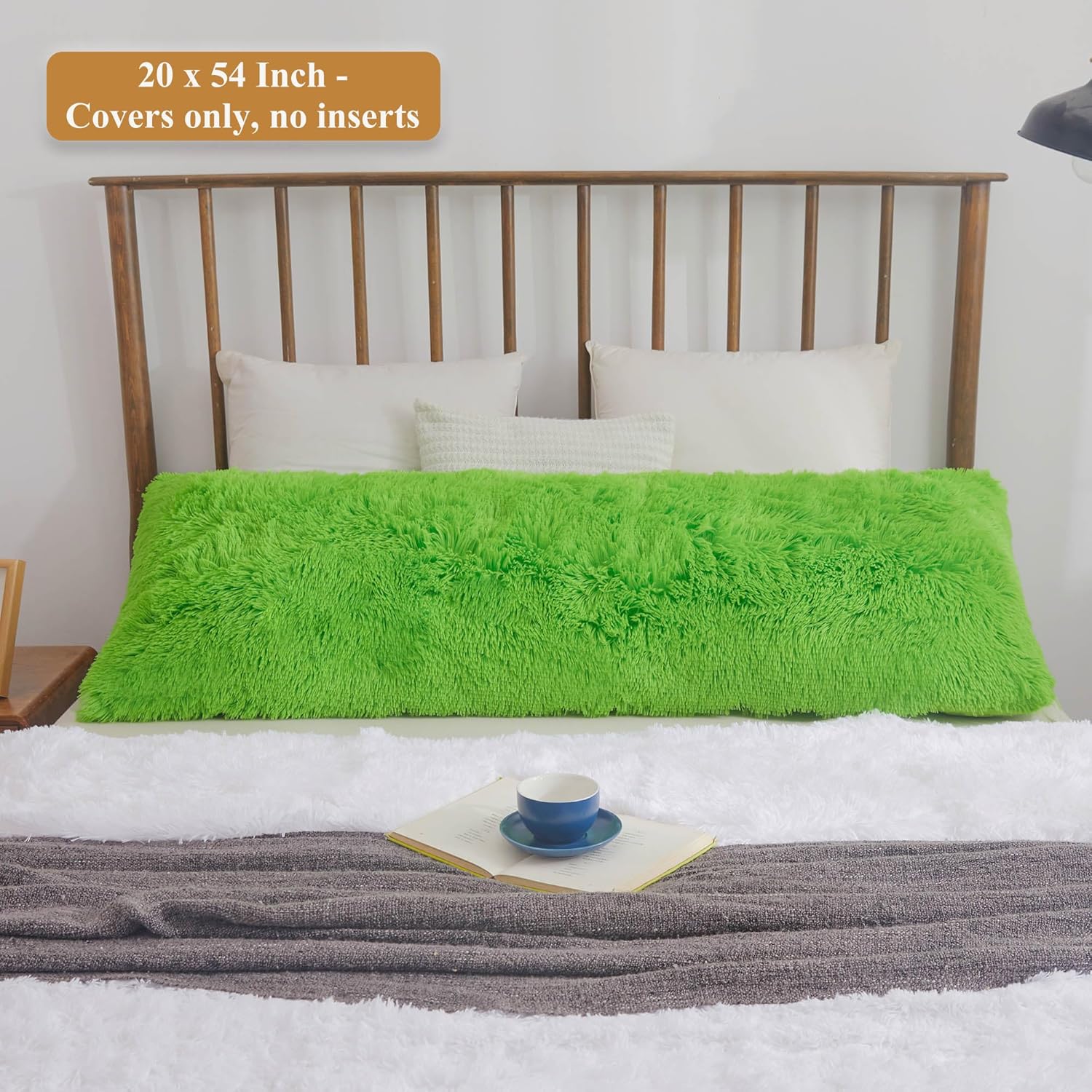 XeGe Faux Fur Body Pillow Cover 20x54 Lime Green with Zipper