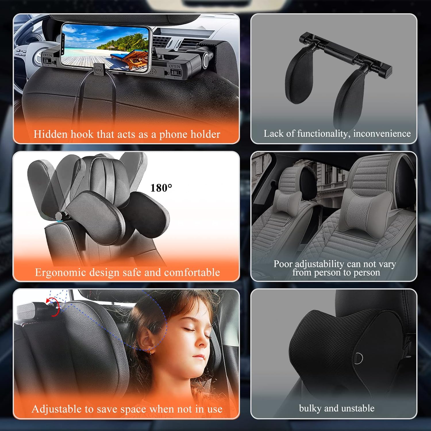 VniYors 180 Degree Adjustable Car Headrest Pillow