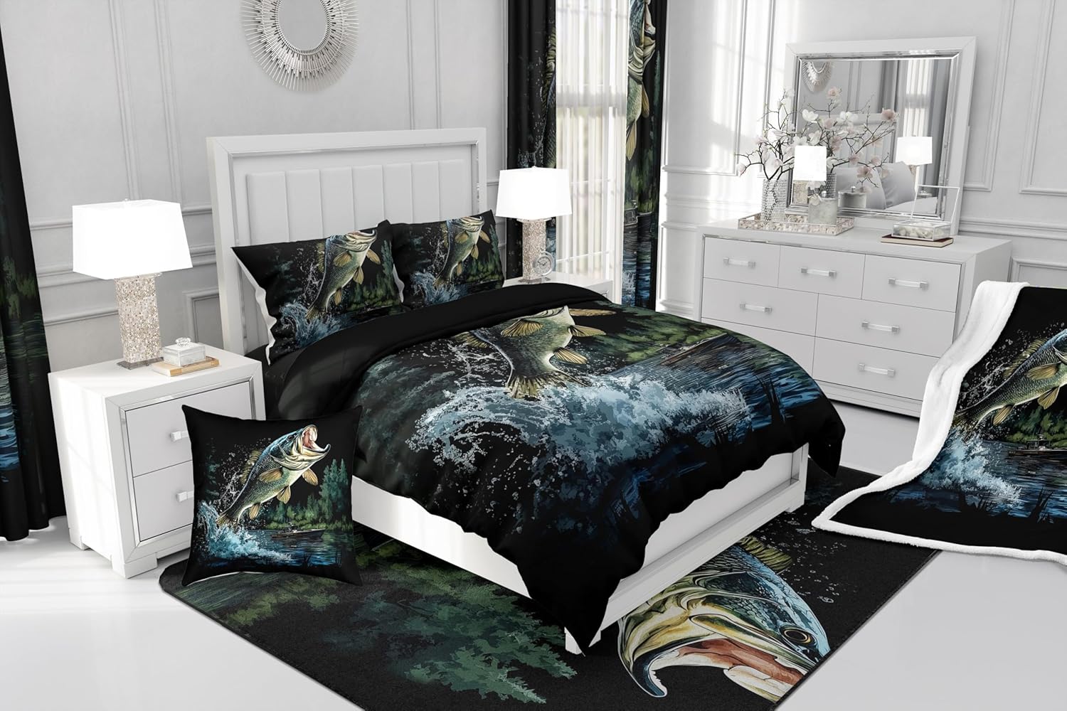 Feelyou Big Pike Fish Bedspread Set for Kids