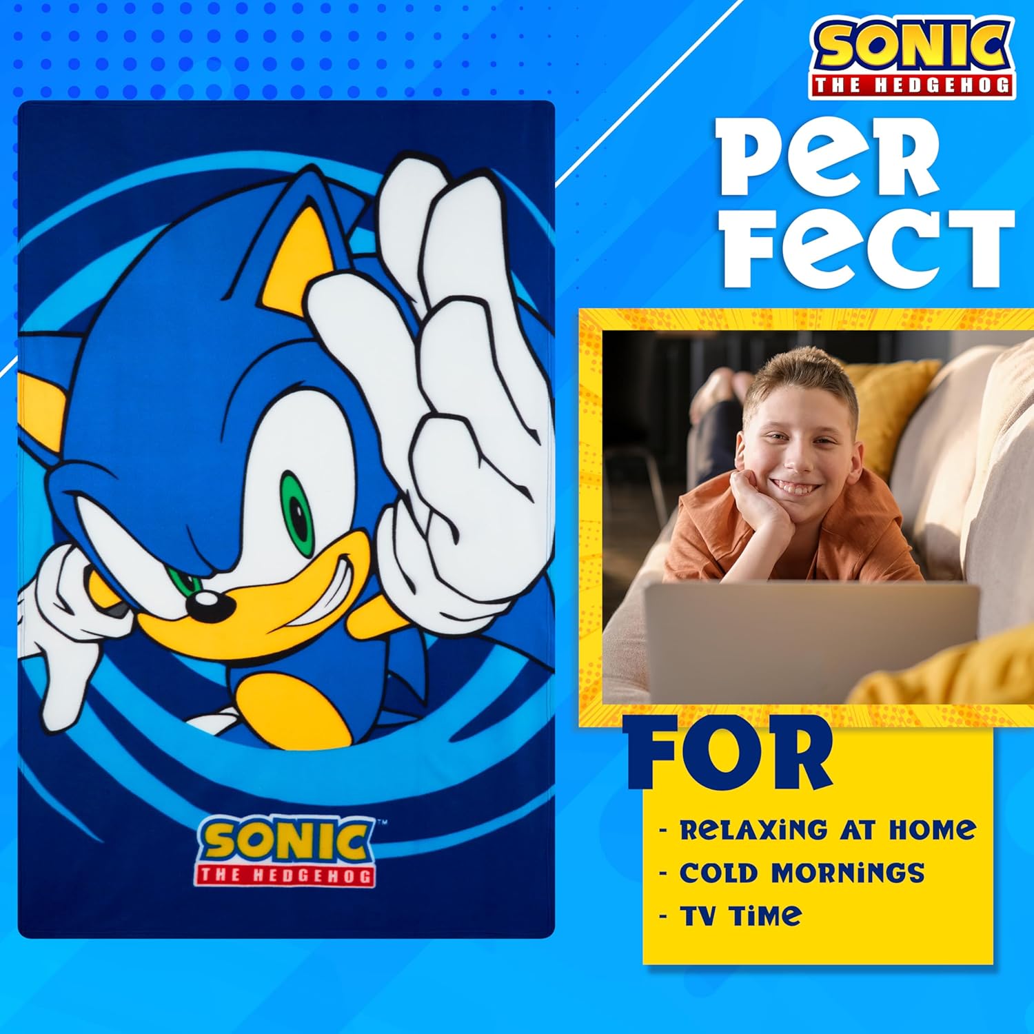 Sonic The Hedgehog Fleece Throw Blanket for Kids