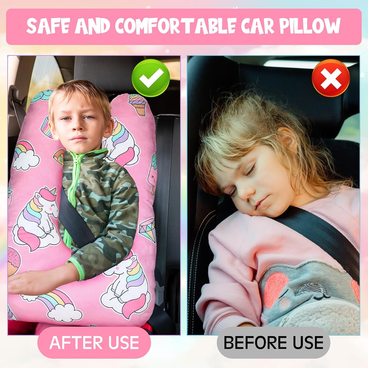 Barydat Pink Unicorn U Shaped Travel Pillow for Adults