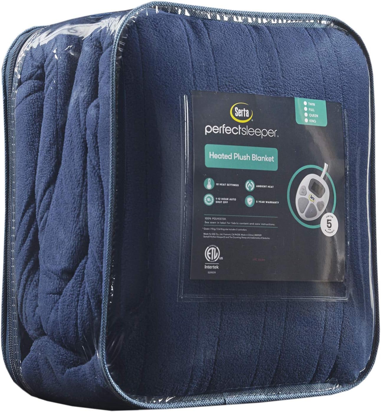 Serta Reversible Fleece to Sherpa Electric Blanket 90x100 Blue King