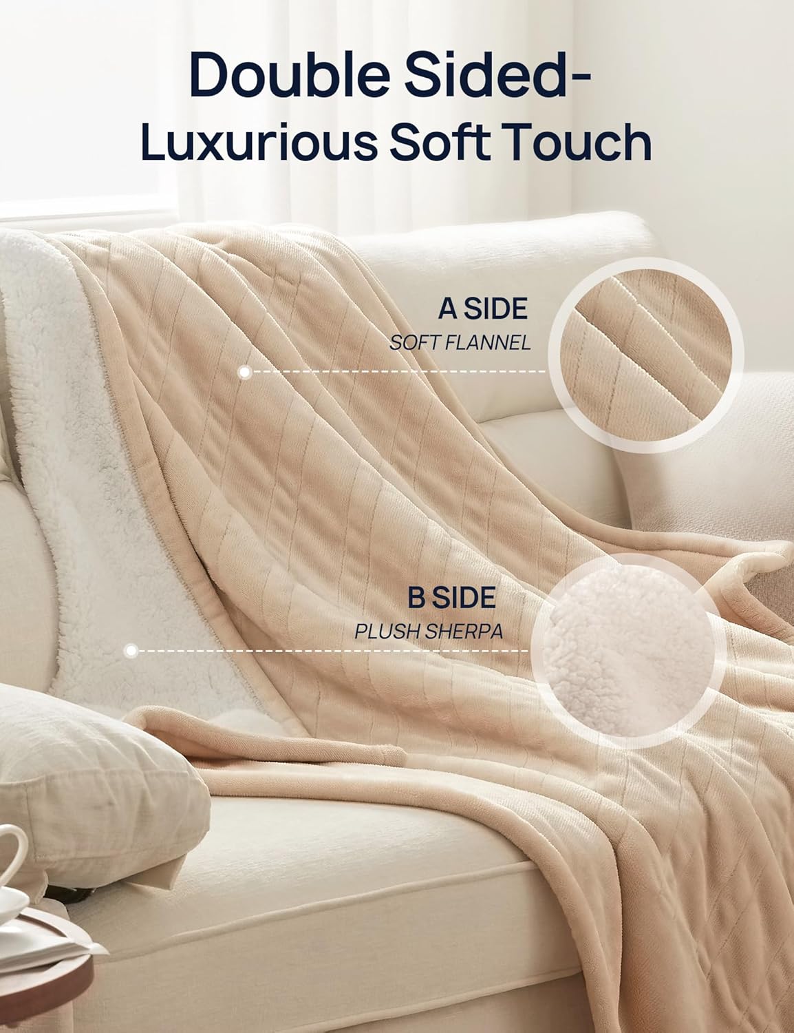 Westinghouse Heated Throw Blanket with Foot Pocket 50x62 Beige