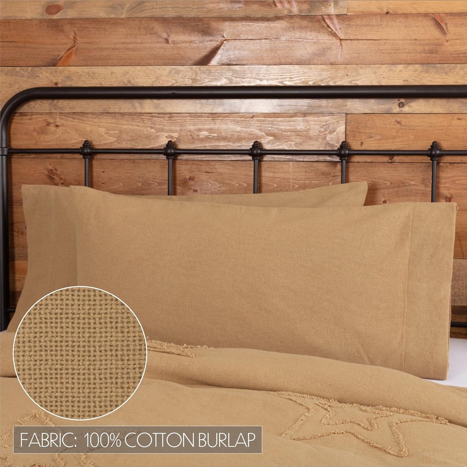 VHC Brands Burlap King Pillowcase Set 21x40 Tan