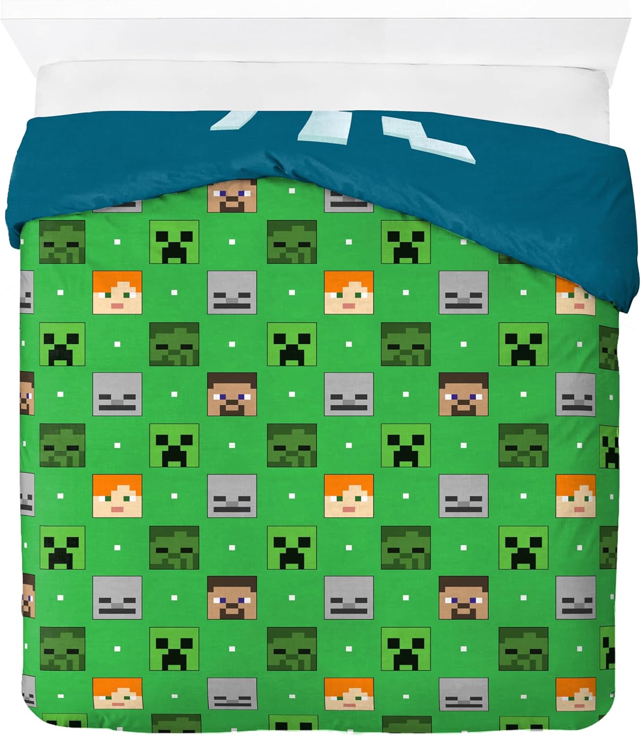 Jay Franco Minecraft Duvet Cover Set 3 Piece Kids Bedding Blue Queen