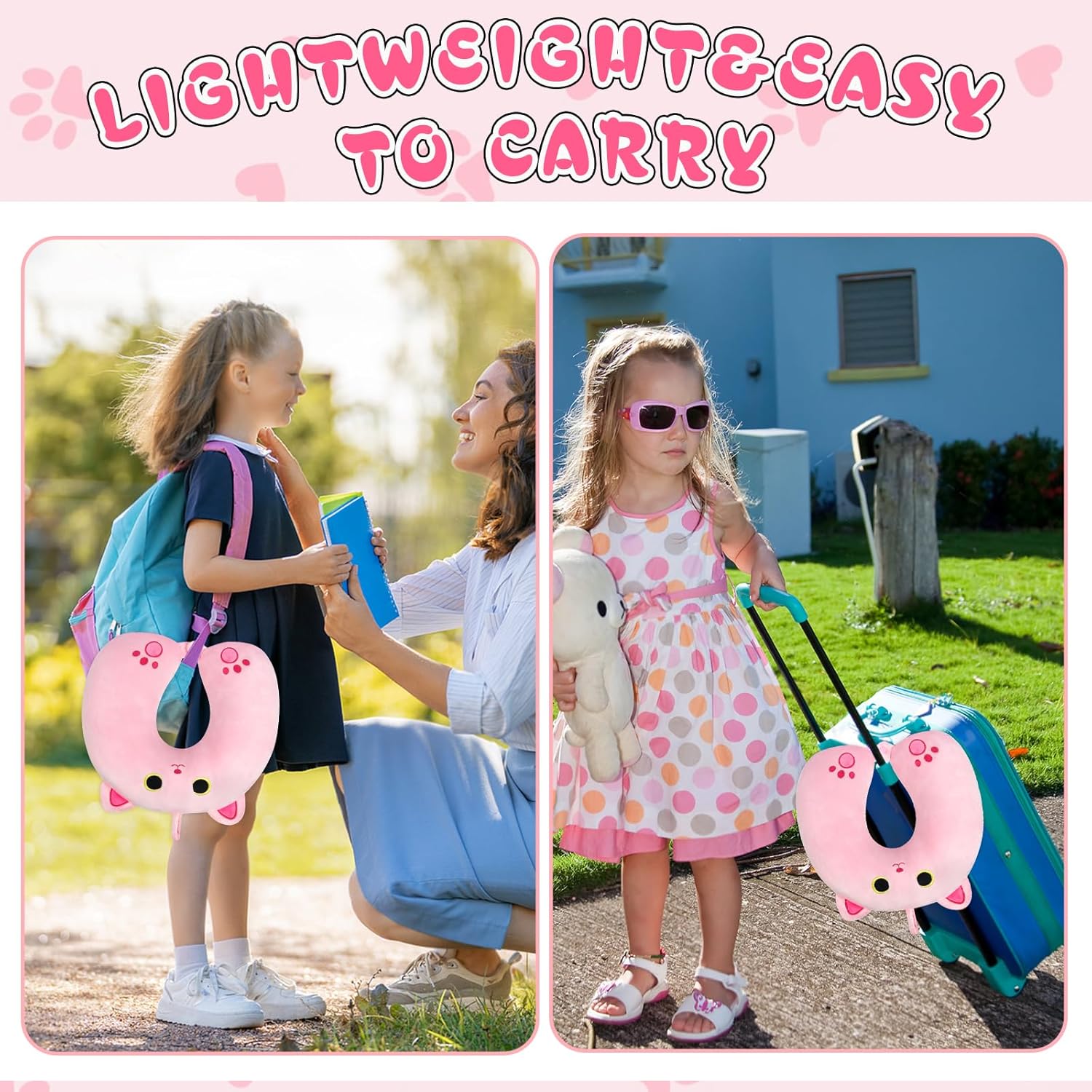 Prewplam Kids Neck Pillow with Eye Mask - Pink Cat Design