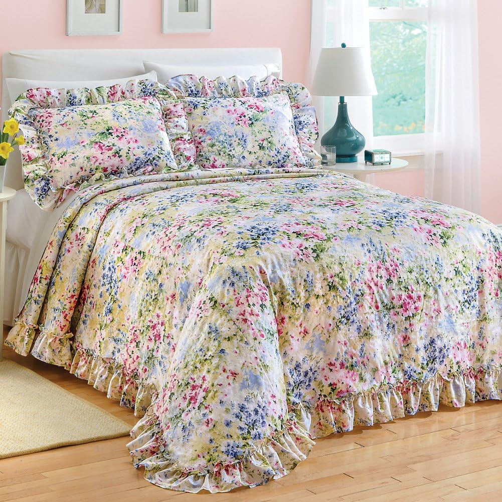 Collections Etc Floral Watercolor Gardenscape Bedspread Queen