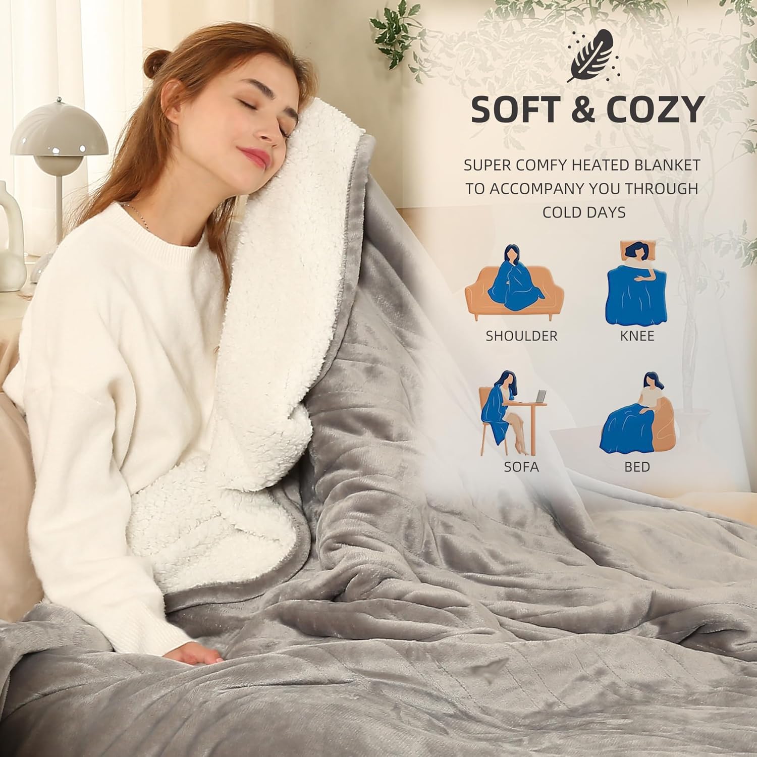 ESTINGO Heated Throw Blanket 50x60 5 Heat Levels 4H Auto Off
