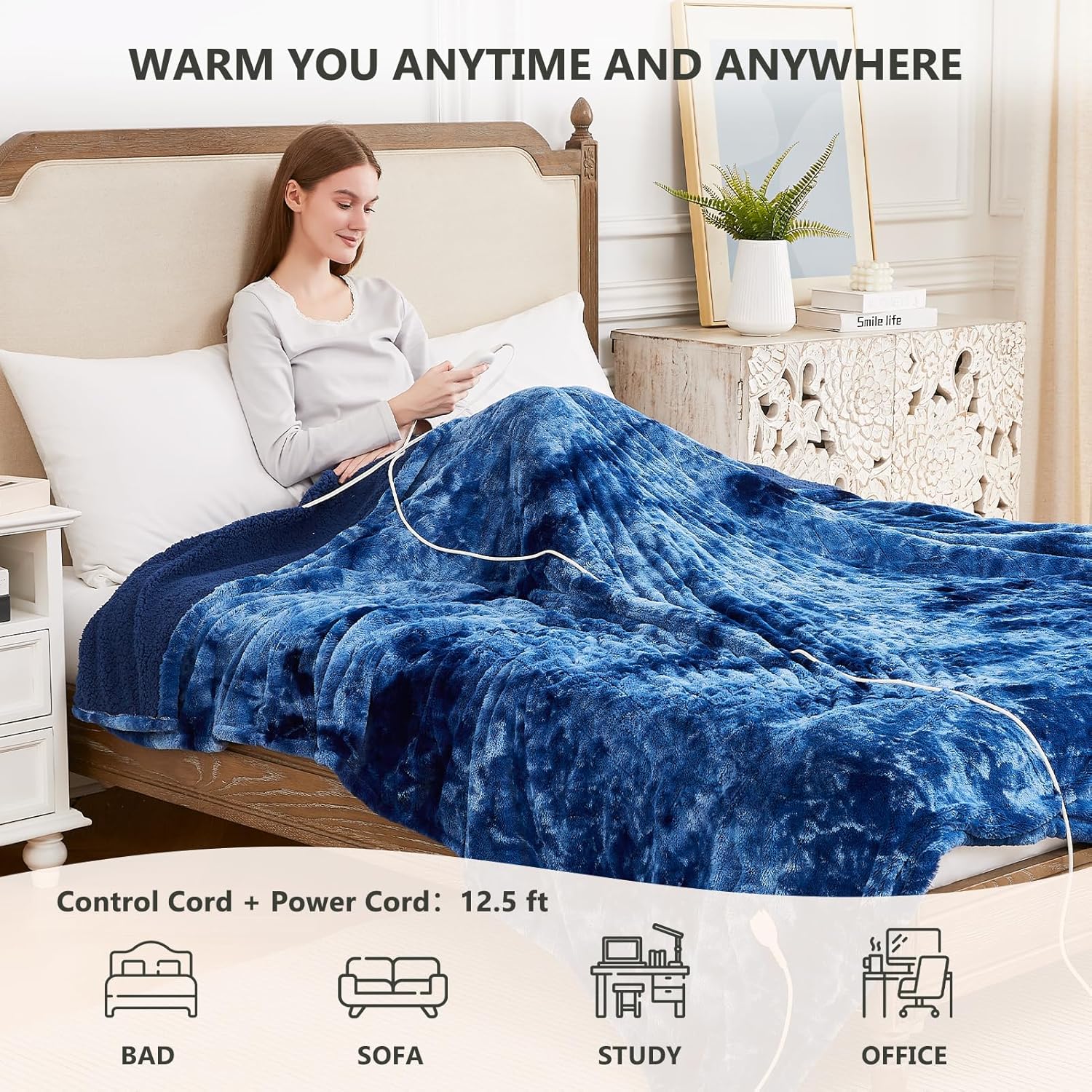 Homemate Heated Blanket - 50x60 Electric Throw with 10 Heat Levels and Auto-Off