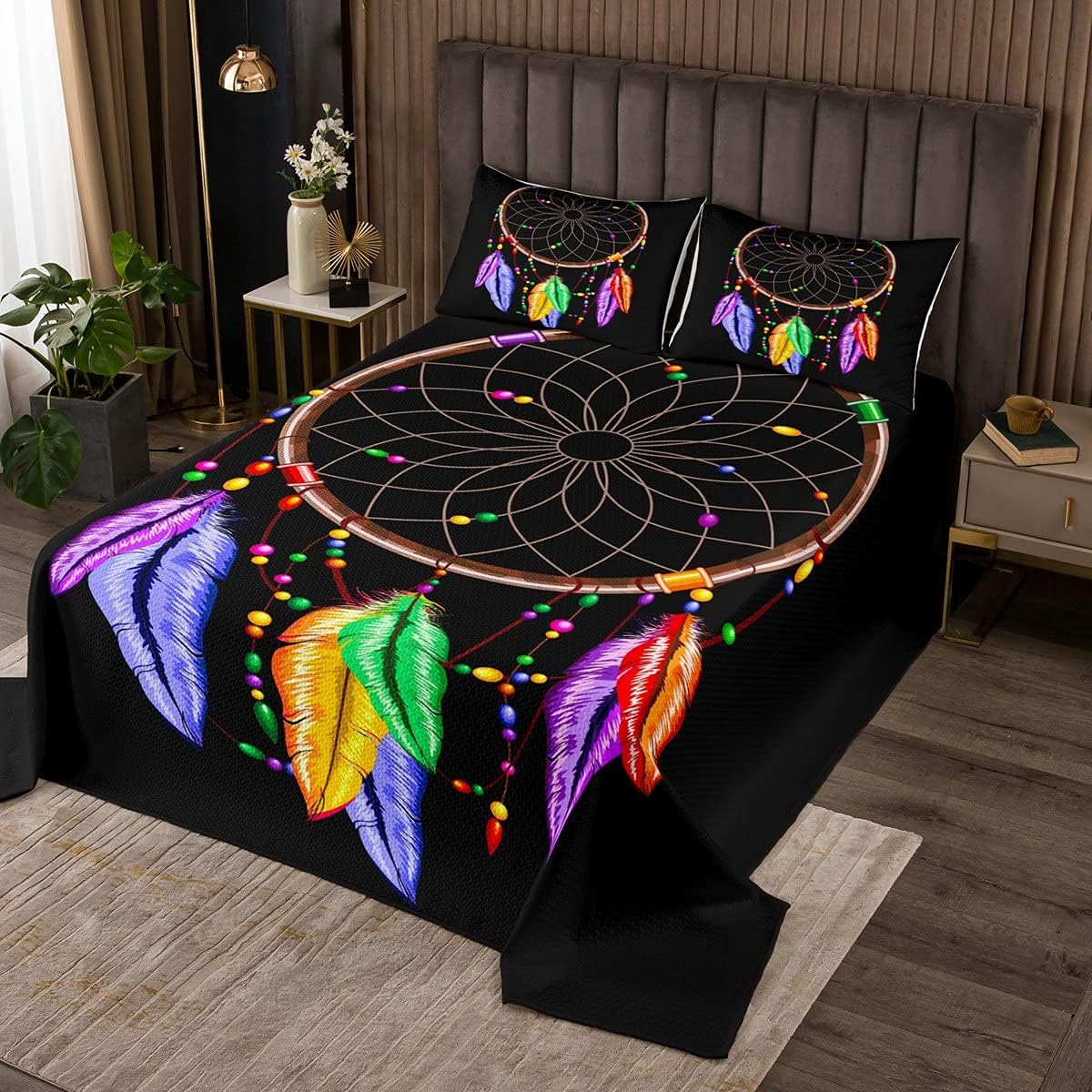 Erosebridal Dream Catcher Feather Quilted Coverlet Set