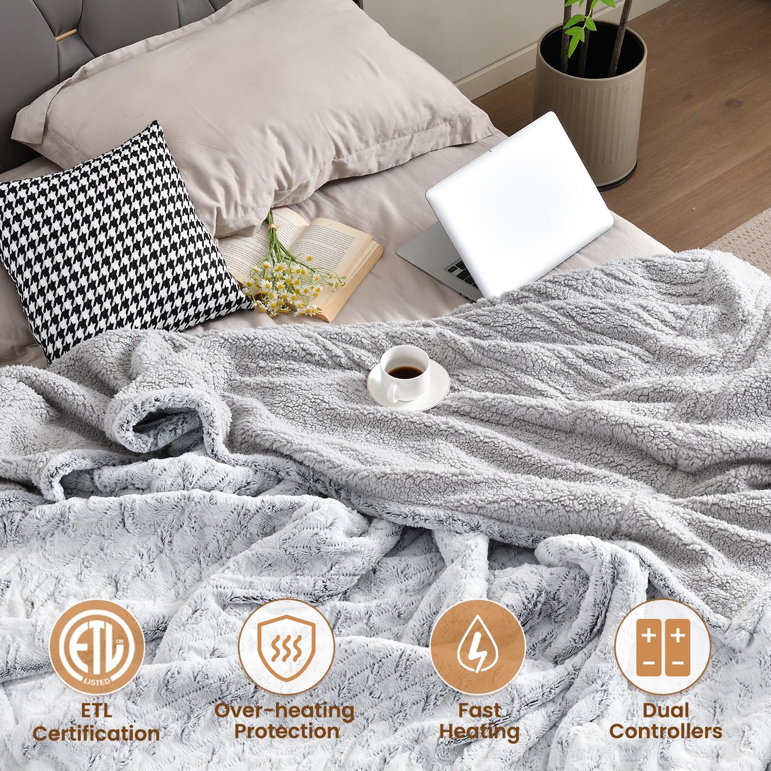 Bearhug King Size Electric Blanket with Dual Controllers
