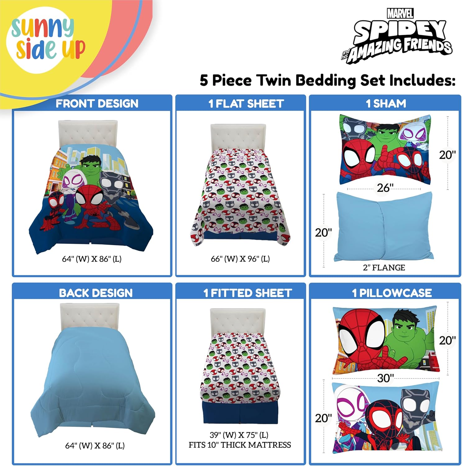 Sunny Side Up Marvel Spidey Comforter Set - 5 Piece Twin Kids Bedding