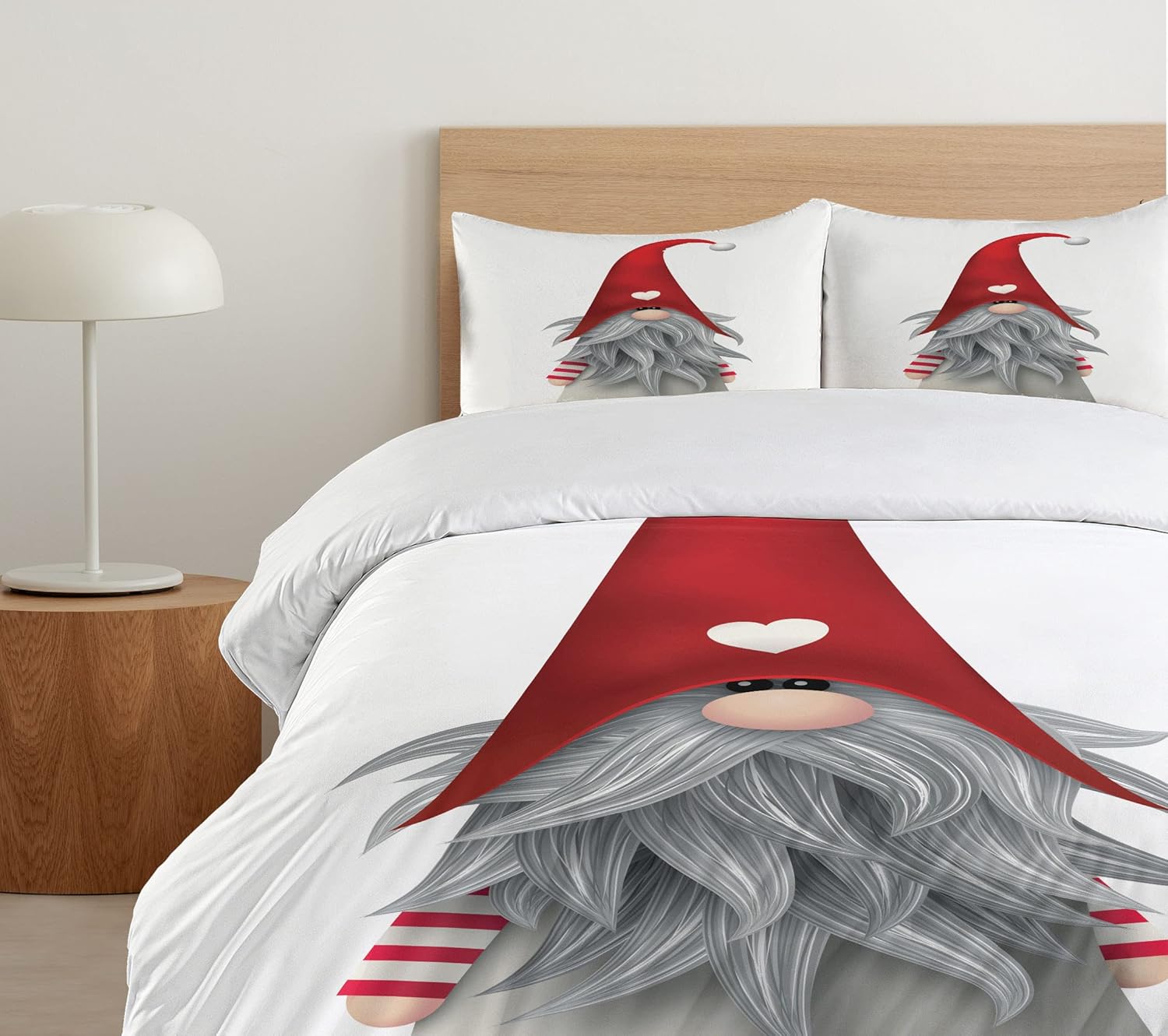 Ambesonne Gnome Duvet Cover Set - Nordic Tonttu Grey Ruby