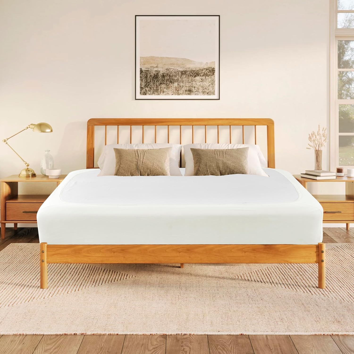 Biscaynebay Queen Bed Skirt Ivory Stretchy Box Spring Cover