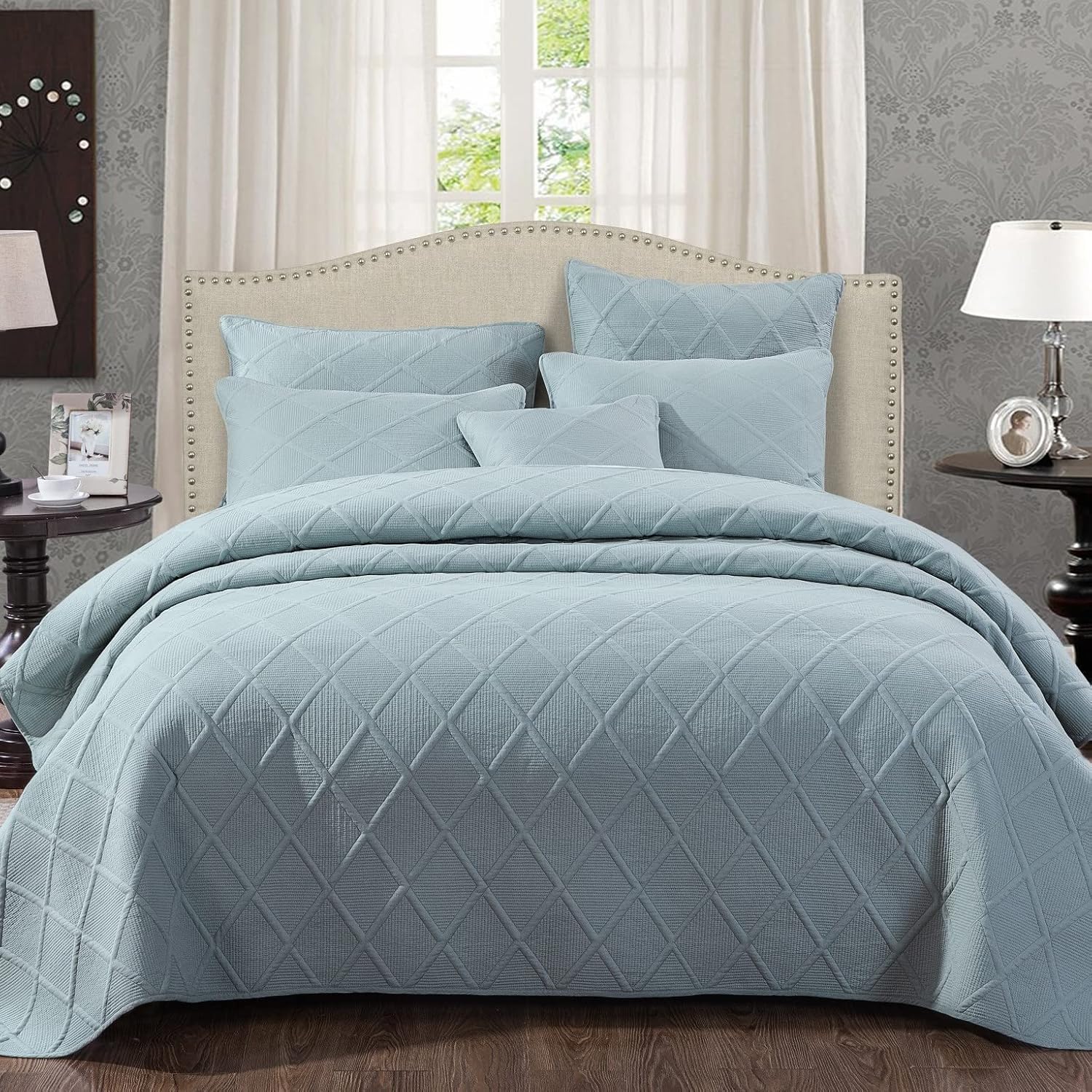 Tache Seafoam Blue Green Quilted Bedspread 3 Piece Set California King