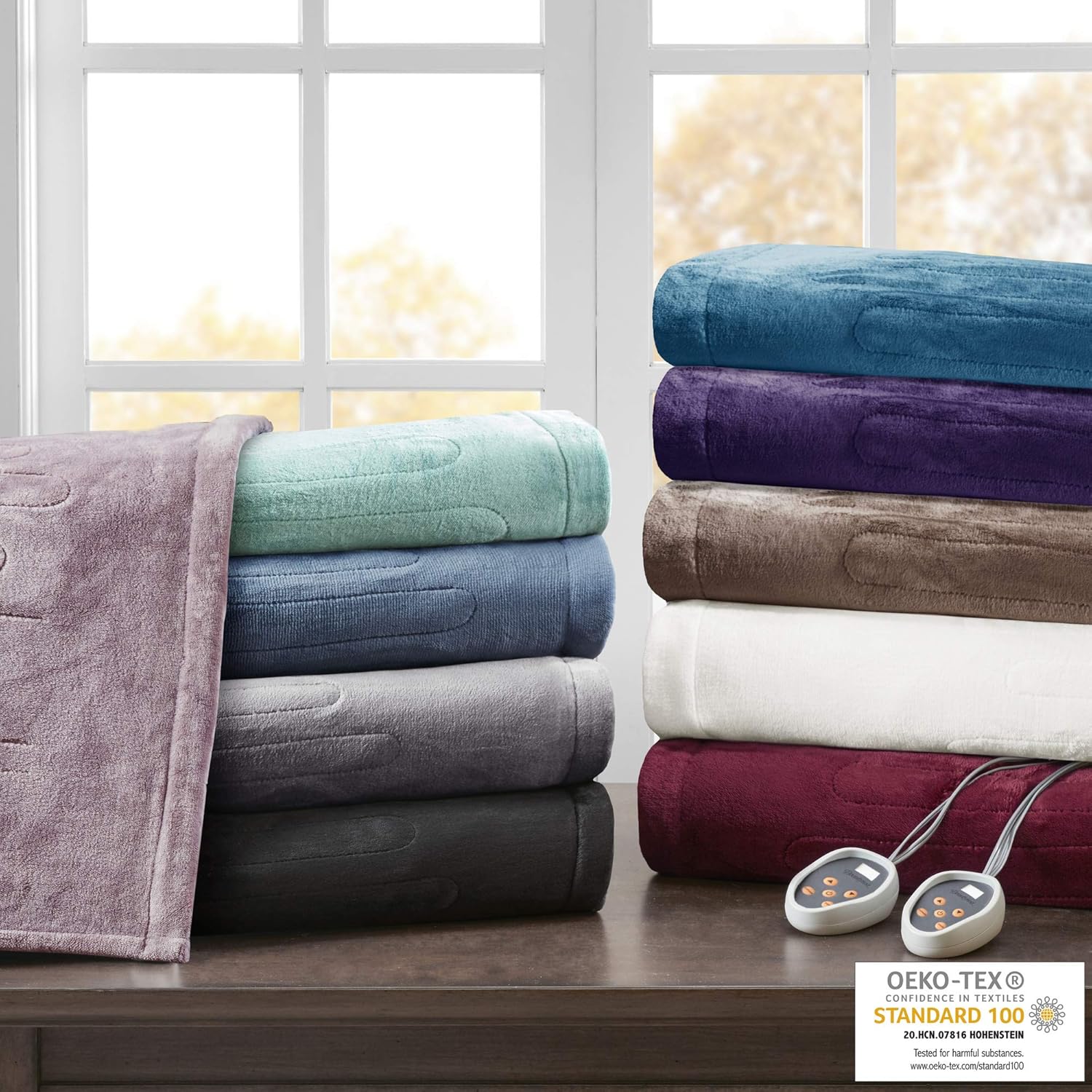 Beautyrest Heated Plush Electric Blanket - 20 Heat Levels Queen Size Lavender