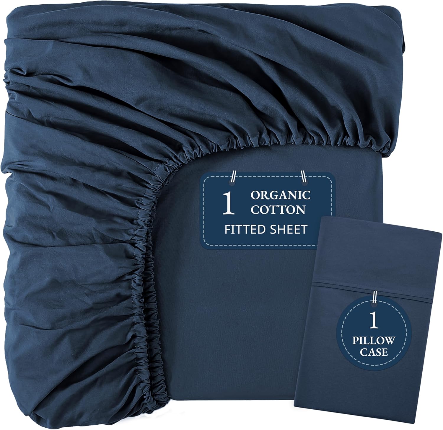 Lane Linen 100 Organic Cotton Twin Fitted Sheet Set - Estate Blue