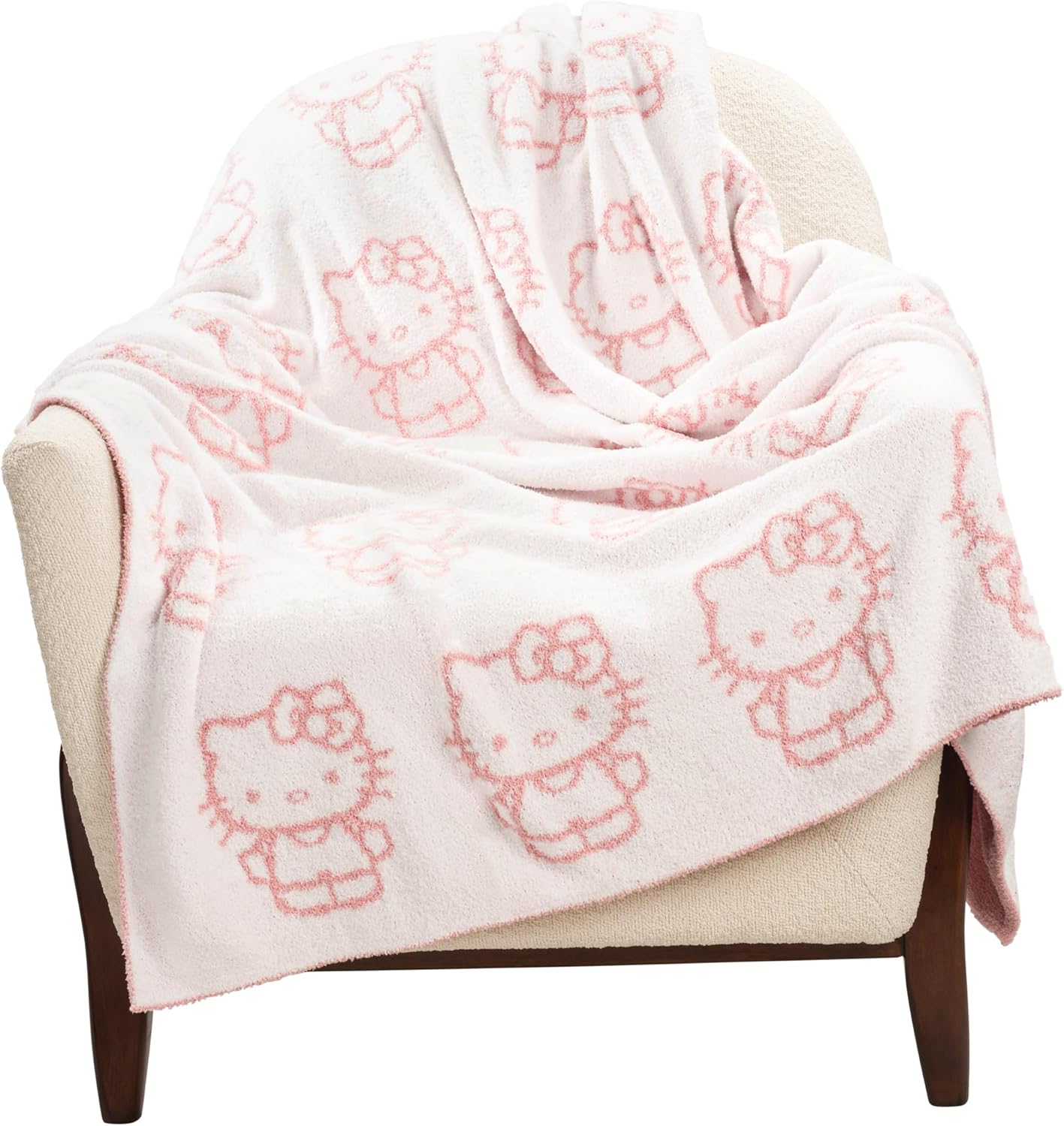 Hello Kitty Feather Knit Fluffy Throw Blanket - 50x60 Inch Pink