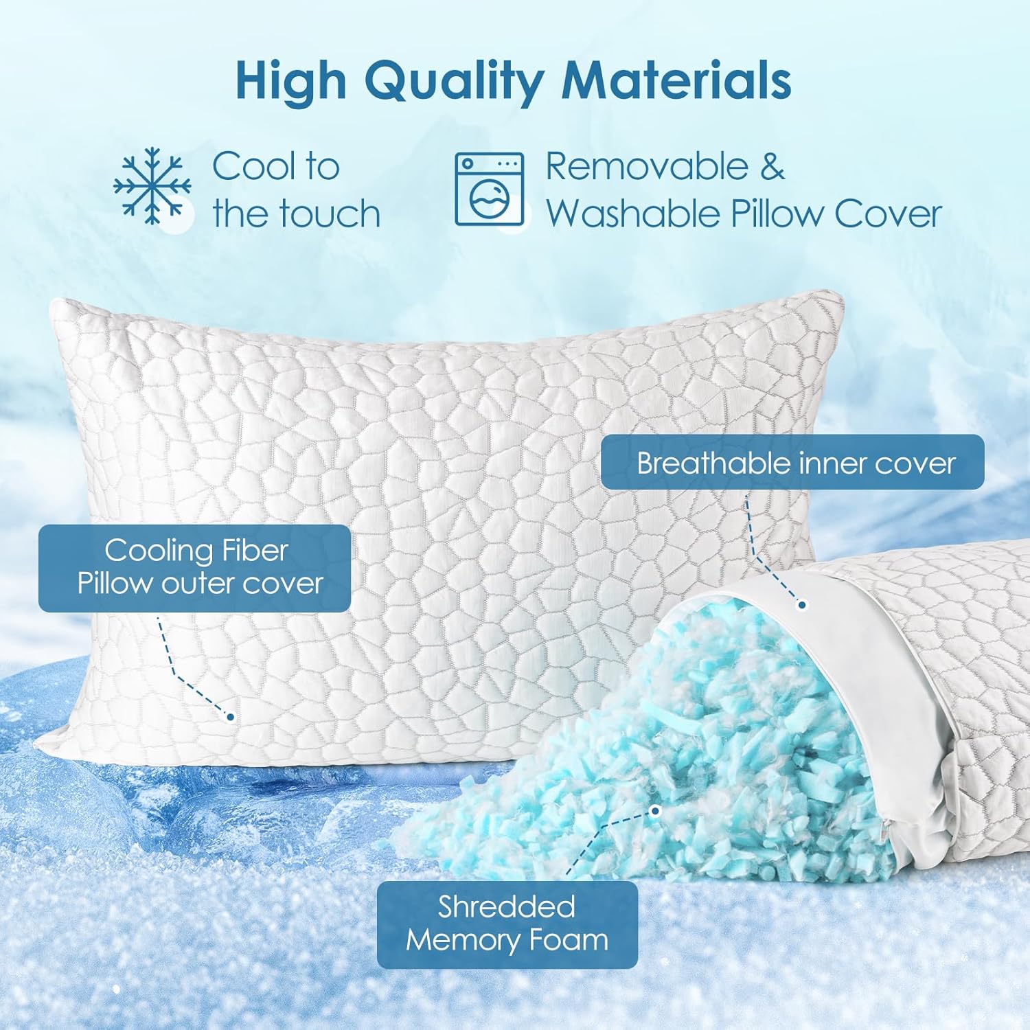SUPA MODERN Cooling Bed Pillows 2 Pack Shredded Memory Foam