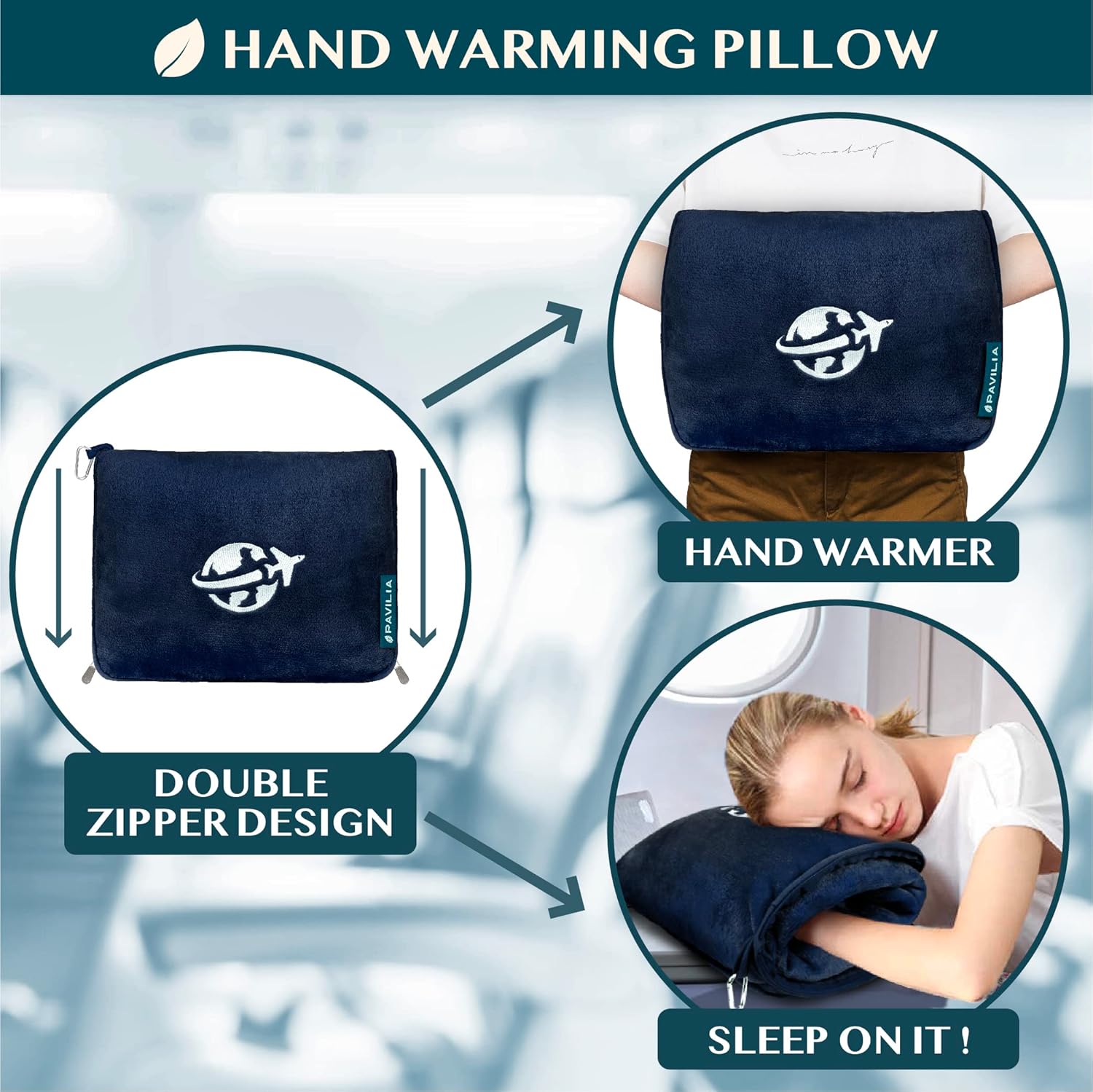 PAVILIA Travel Blanket with Arm Holes and Pillow