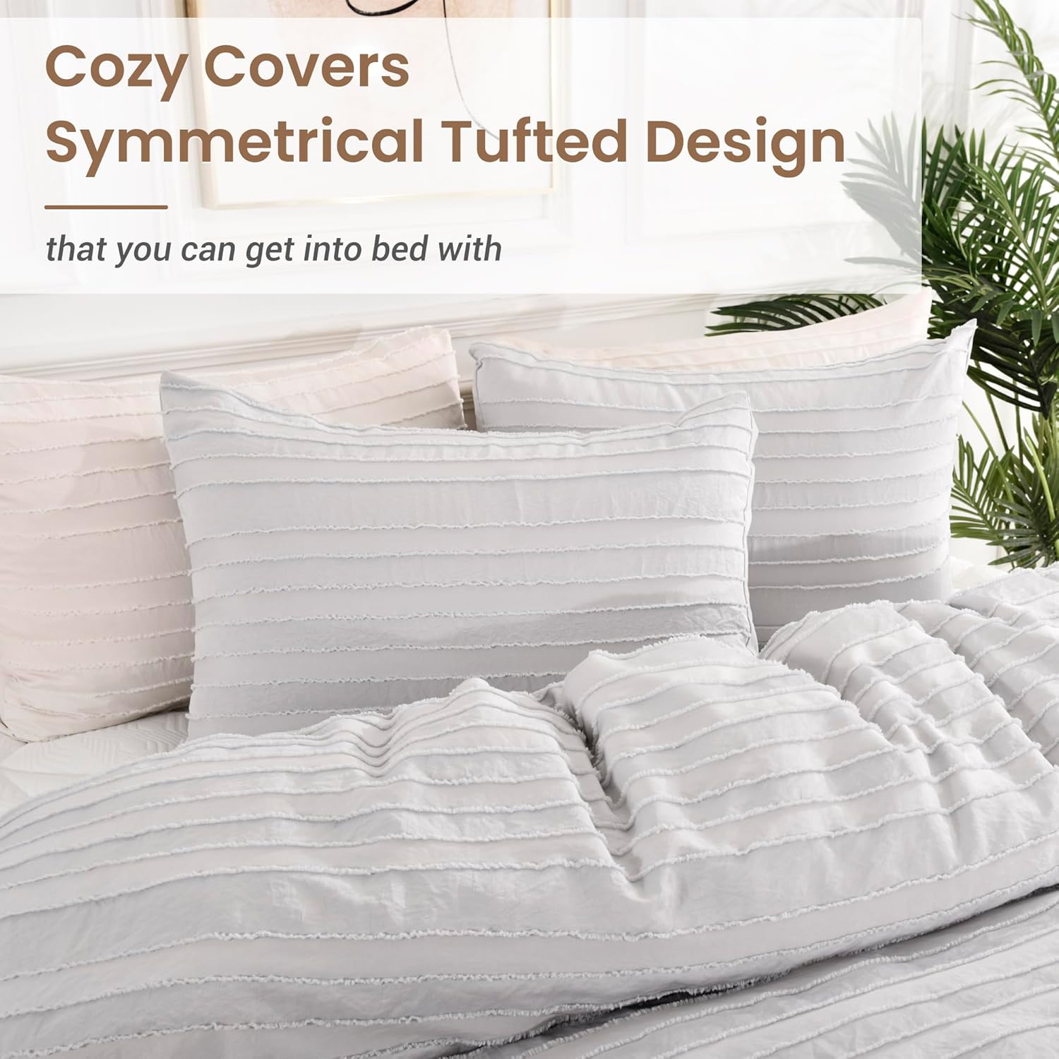 NEXHOME PRO Twin Duvet Cover Set - Light Grey Boho Tufted