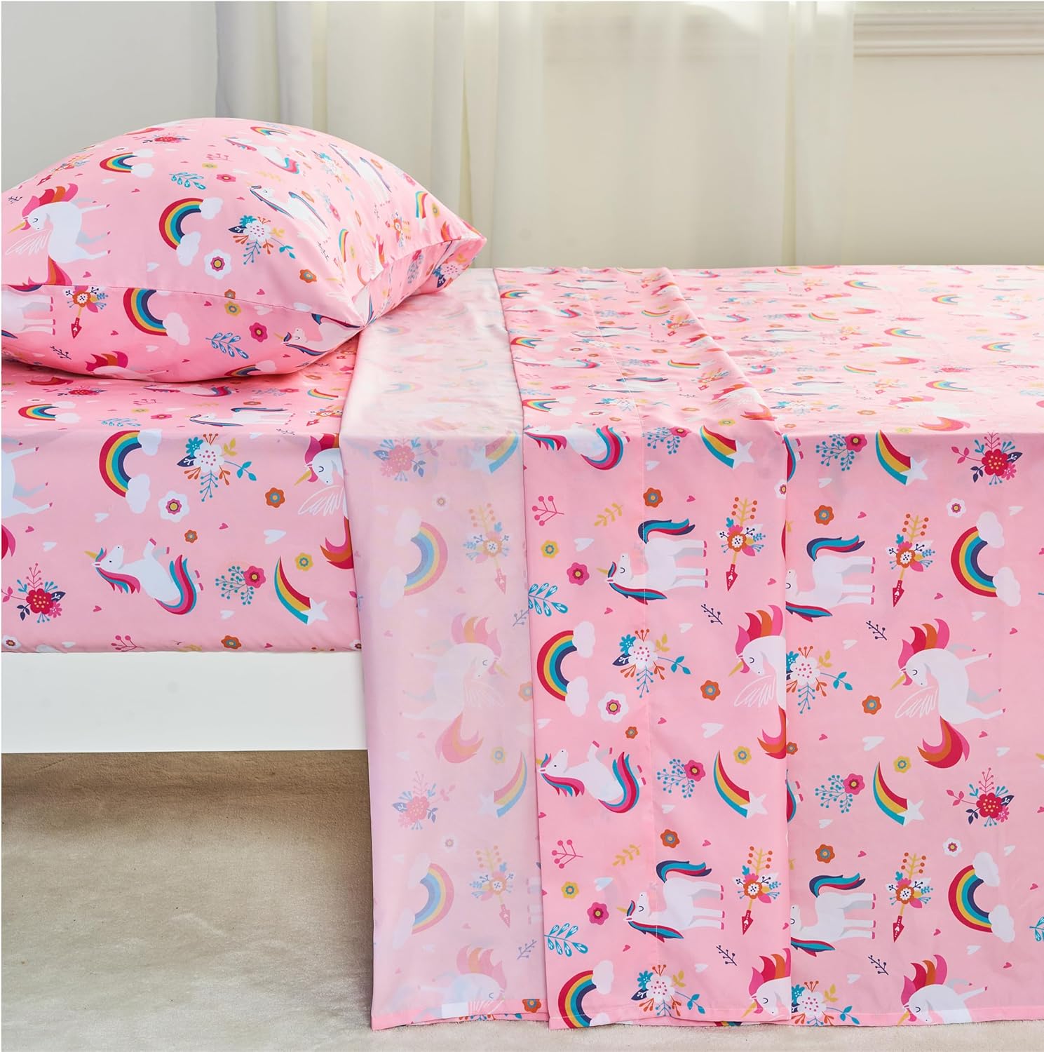 Joiedomi Kids Twin Sheet Set with Unicorn Print